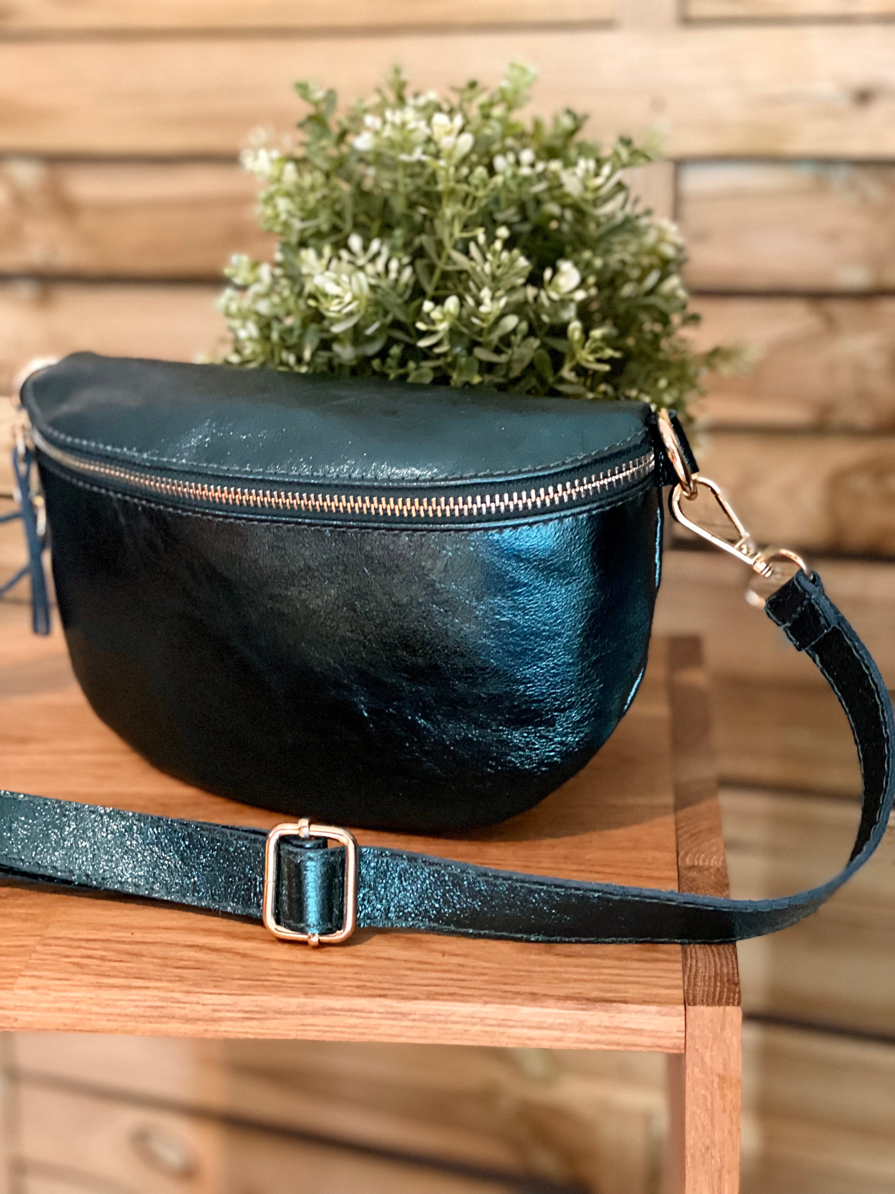 Sac banane M en cuir irisé 24cm ROMY Bleu pétrole(12 coloris)
