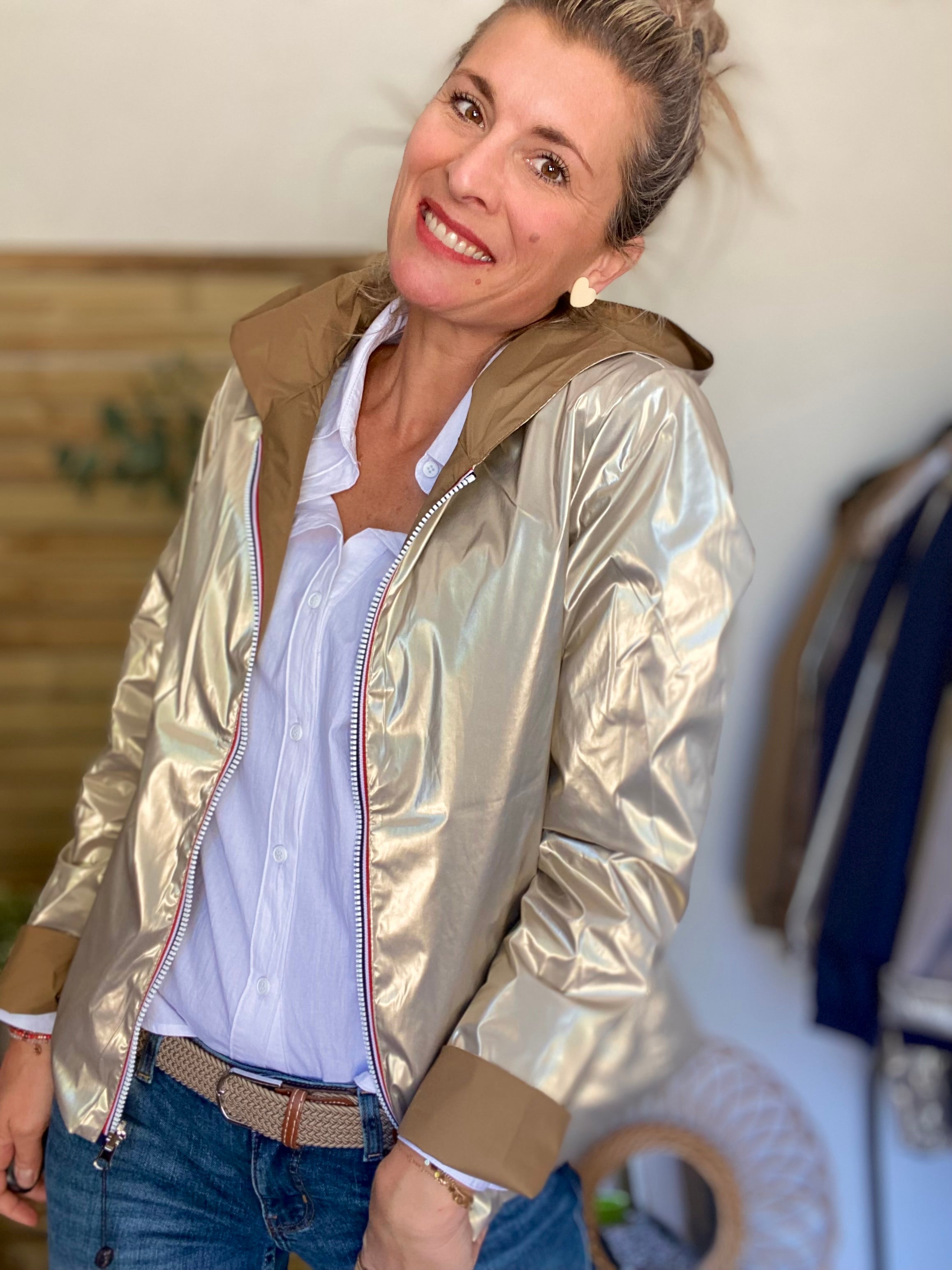 Imperméable réversible GARANCE COURT léger - Camel/Doré - LAURA JO