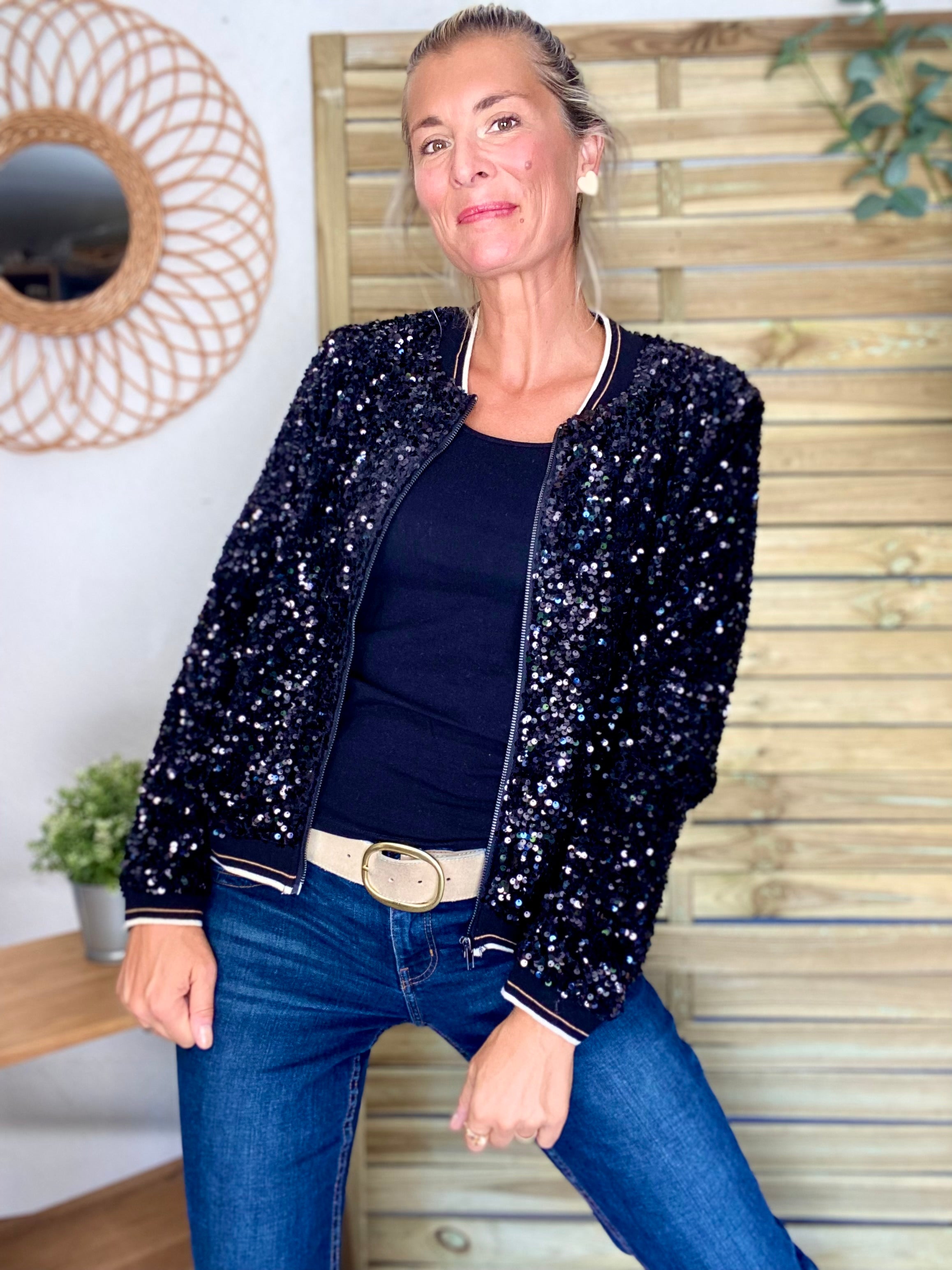 Veste bombers avec sequins Noirs KIM