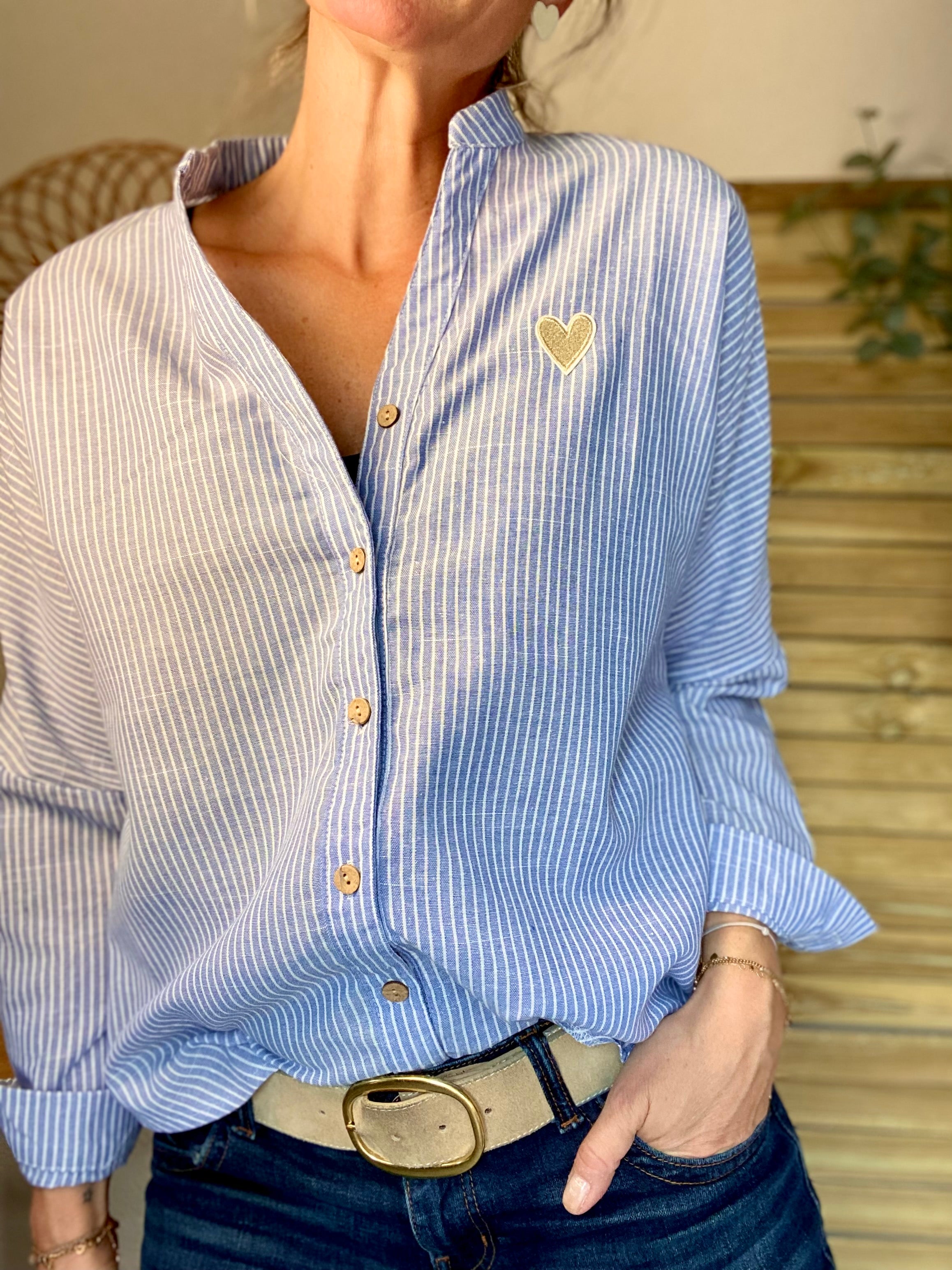 Chemise à rayures bleues (avec ou sans coeur💛)- MARGOT