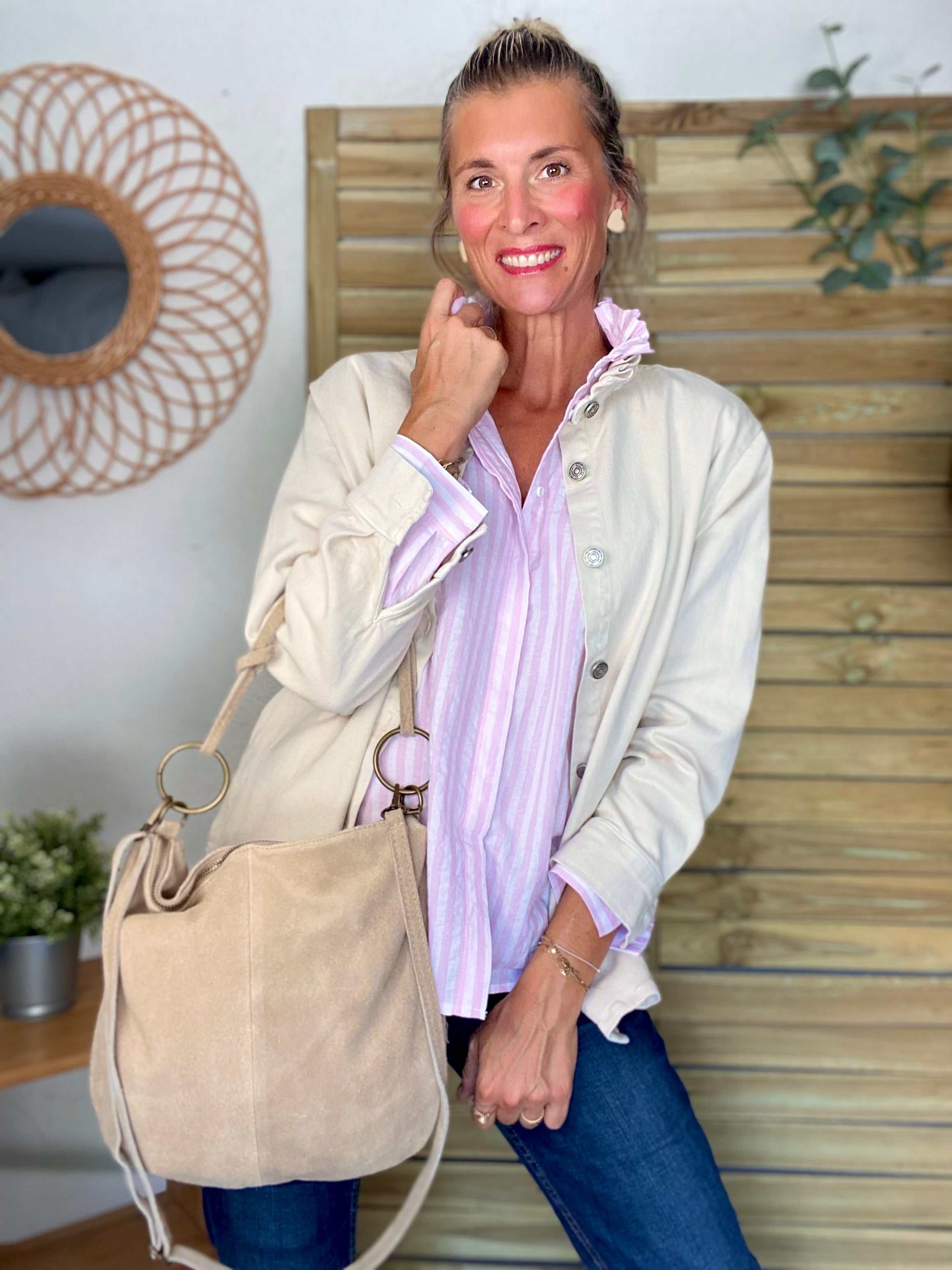 Sac en cuir daim SCOTT - Beige