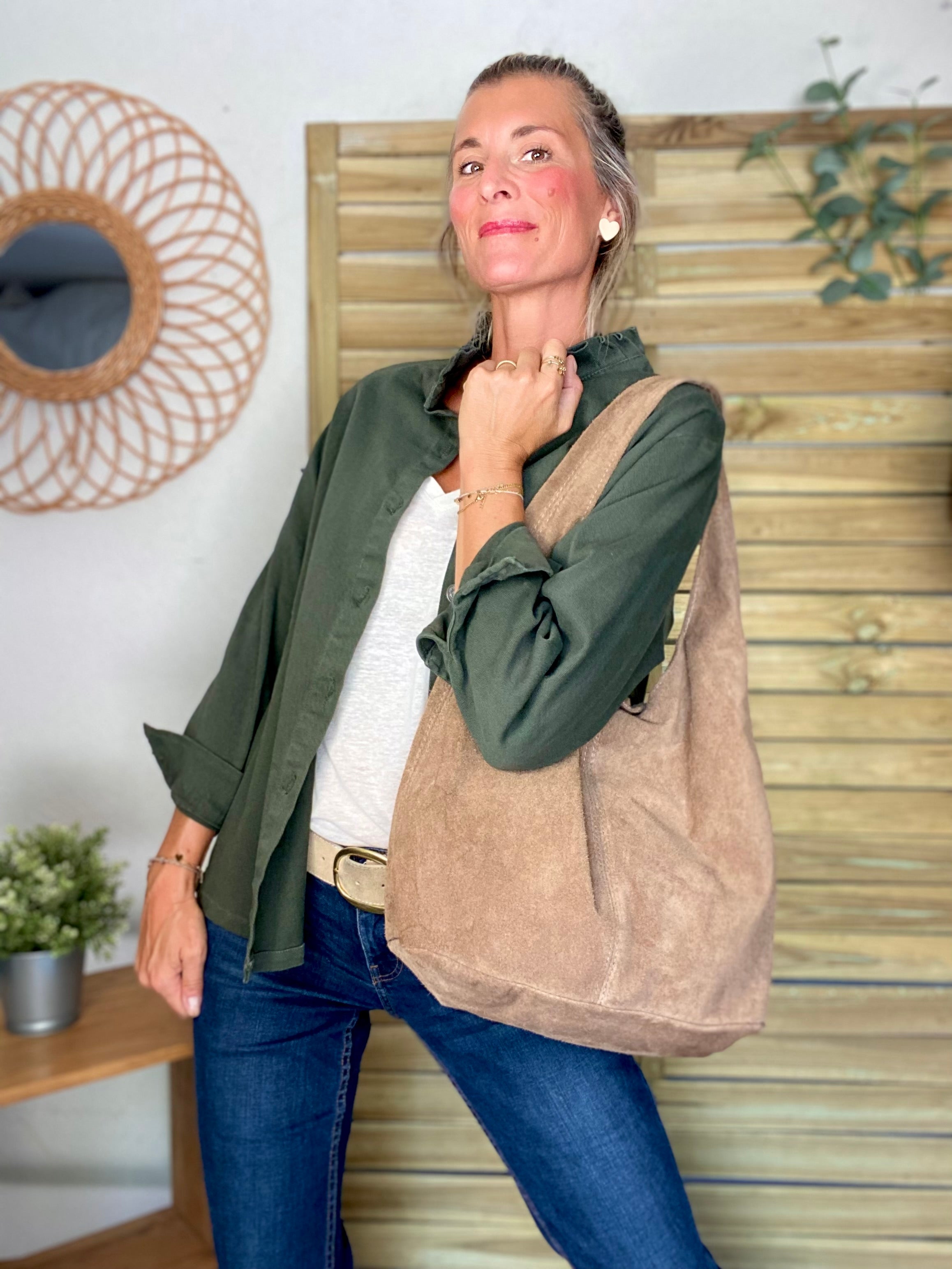 Sac cabas cuir daim MARLON - Beige taupe