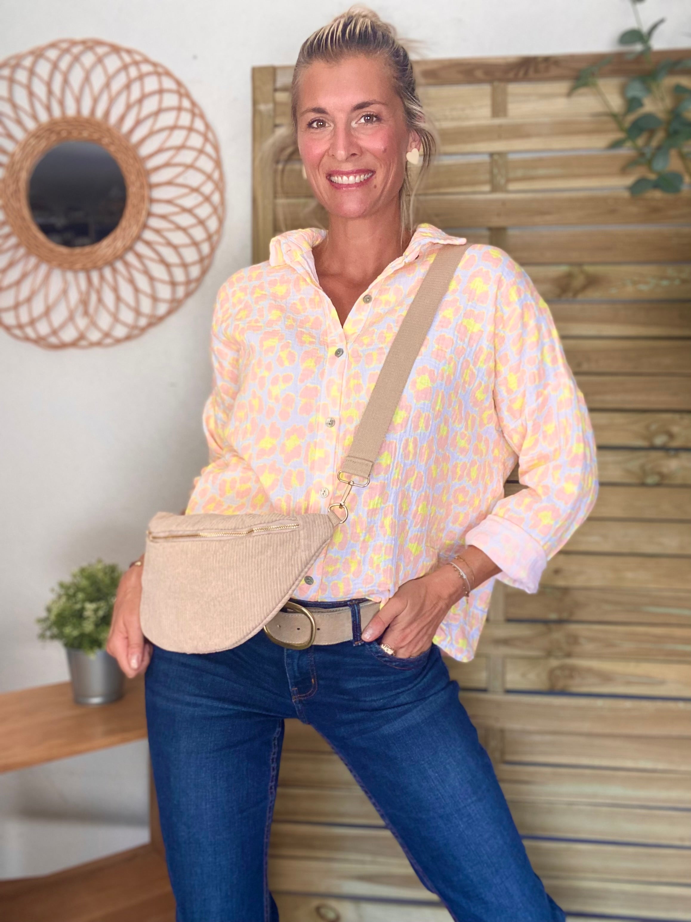Chemise en gaze de coton imprimé Léo MARCIA - Orange