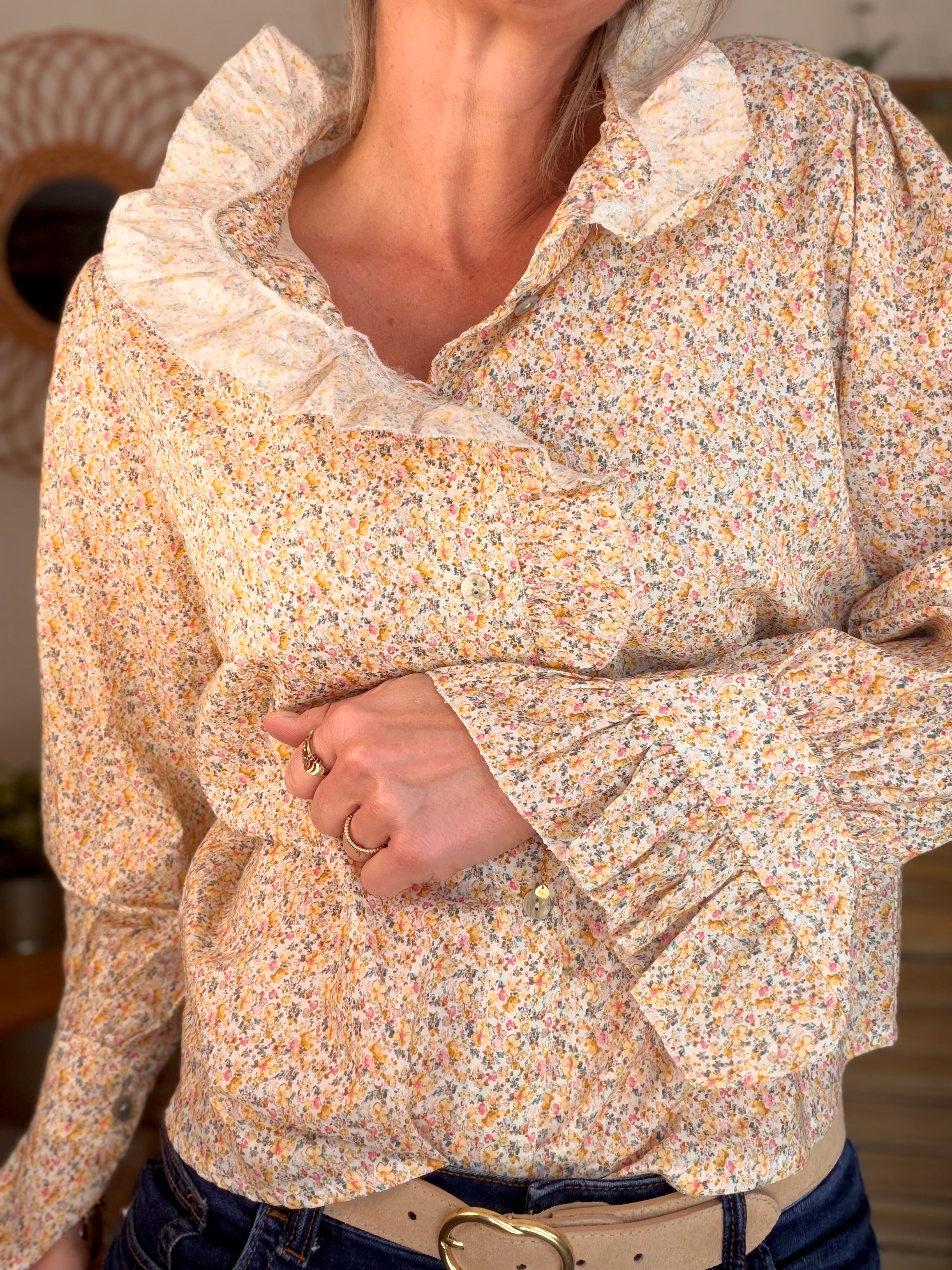 Chemise imprimée Liberty col volanté HÉLOÏSE - Jaune