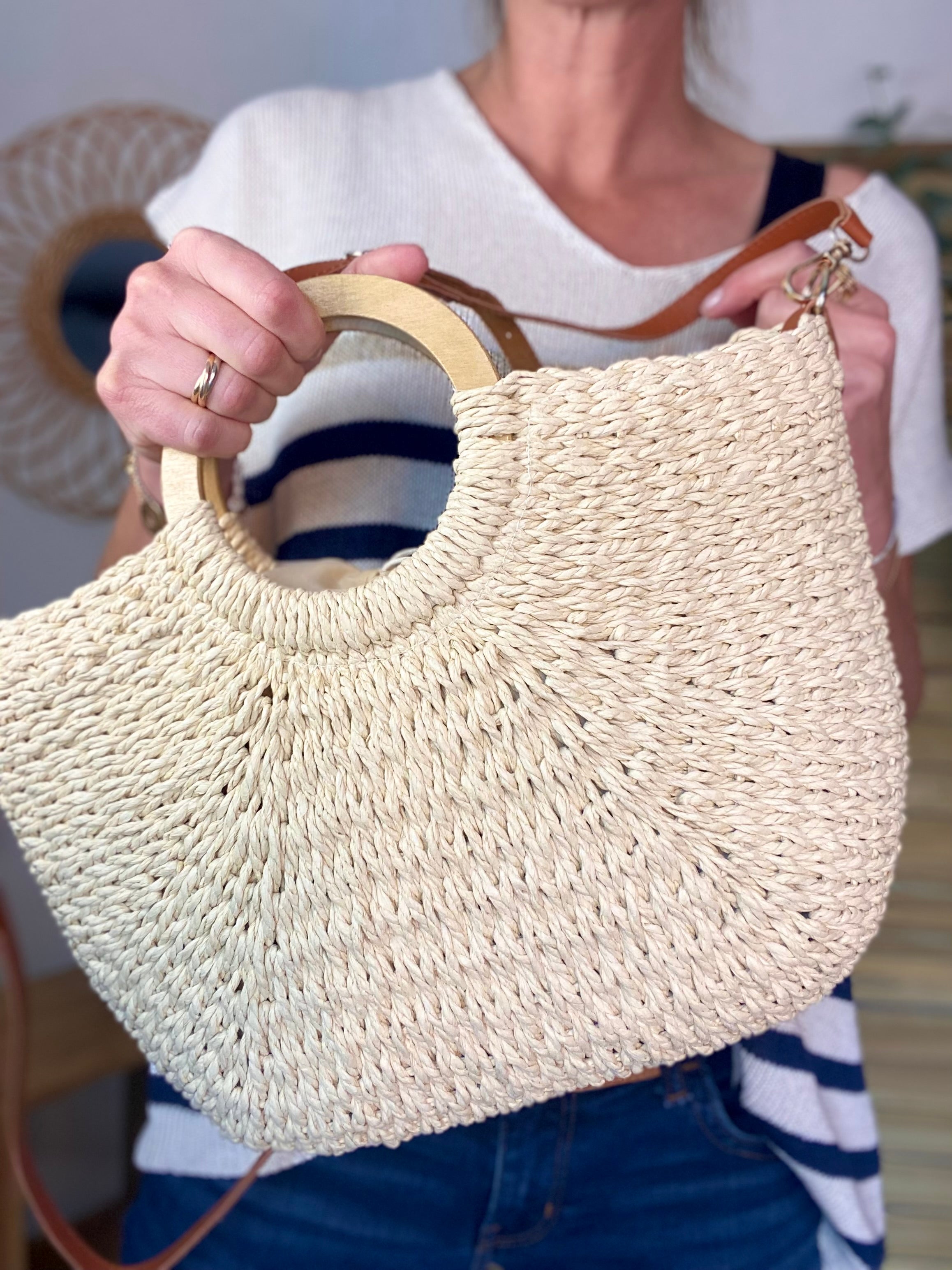 Sac à main et bandoulière en Paille PAULA - Beige clair