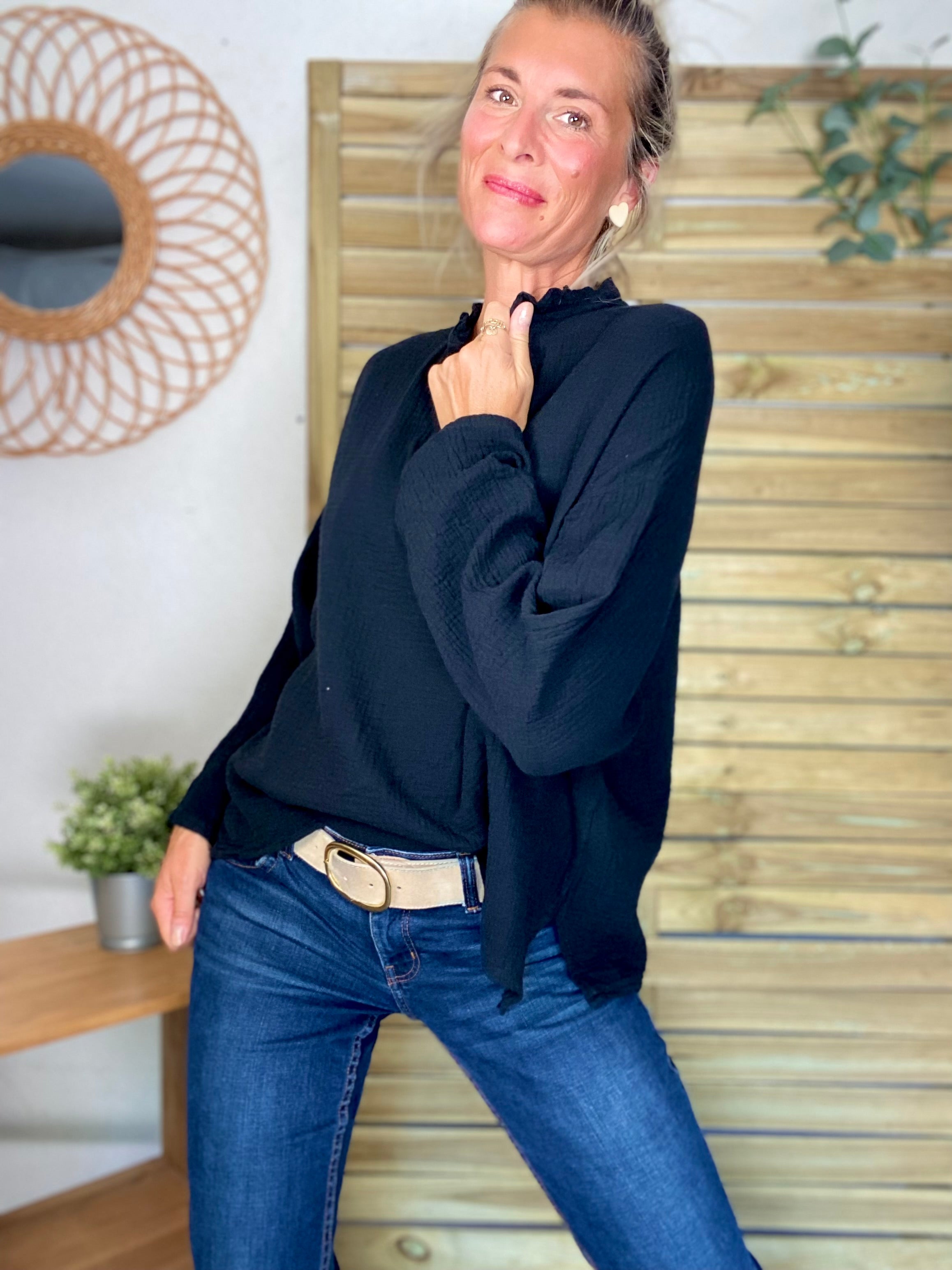 Blouse en gaze de coton SIERRA Noire - manches longues