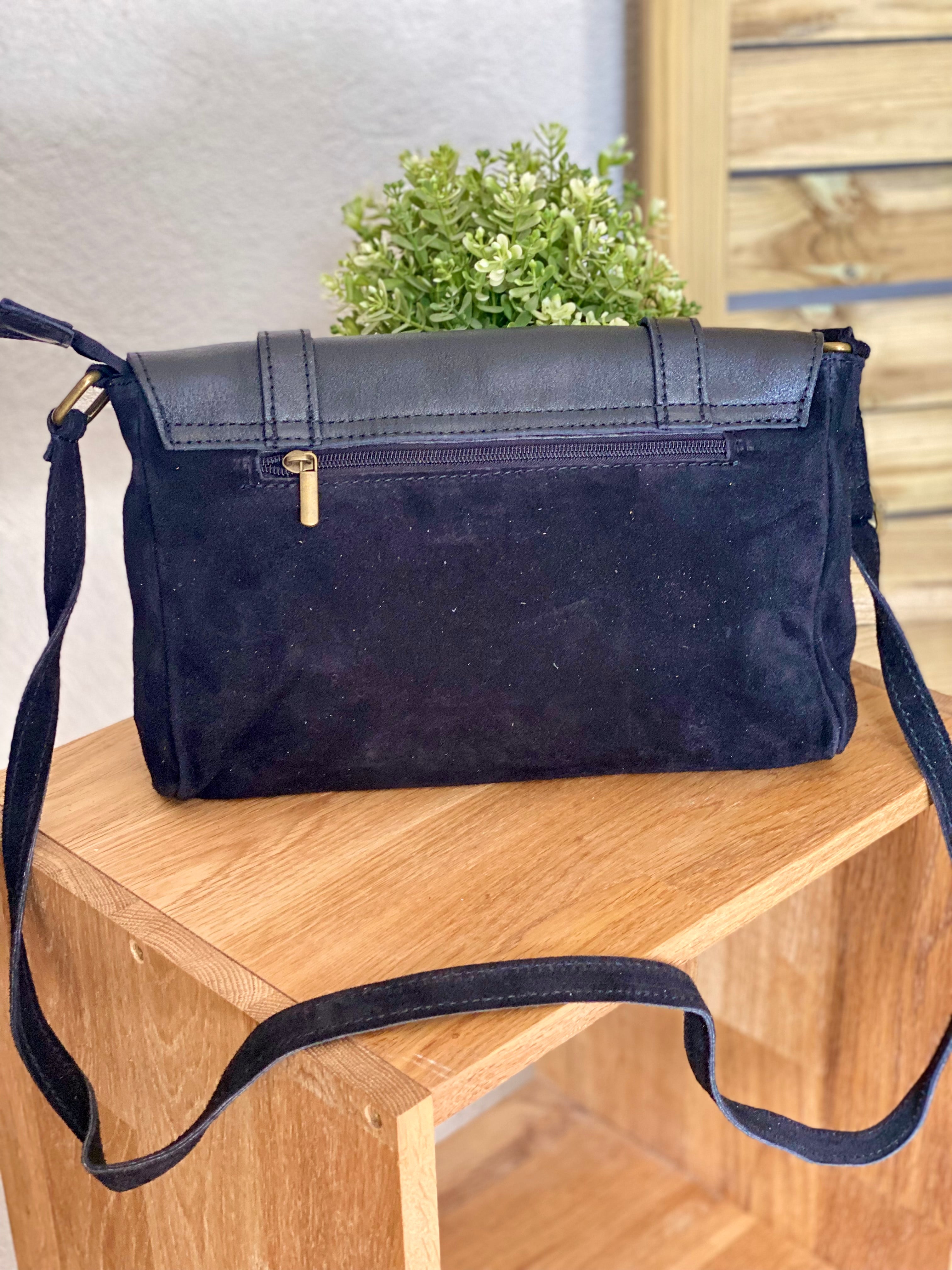 Sac bandoulière en cuir daim et irisé ESMÉE - Full Noir