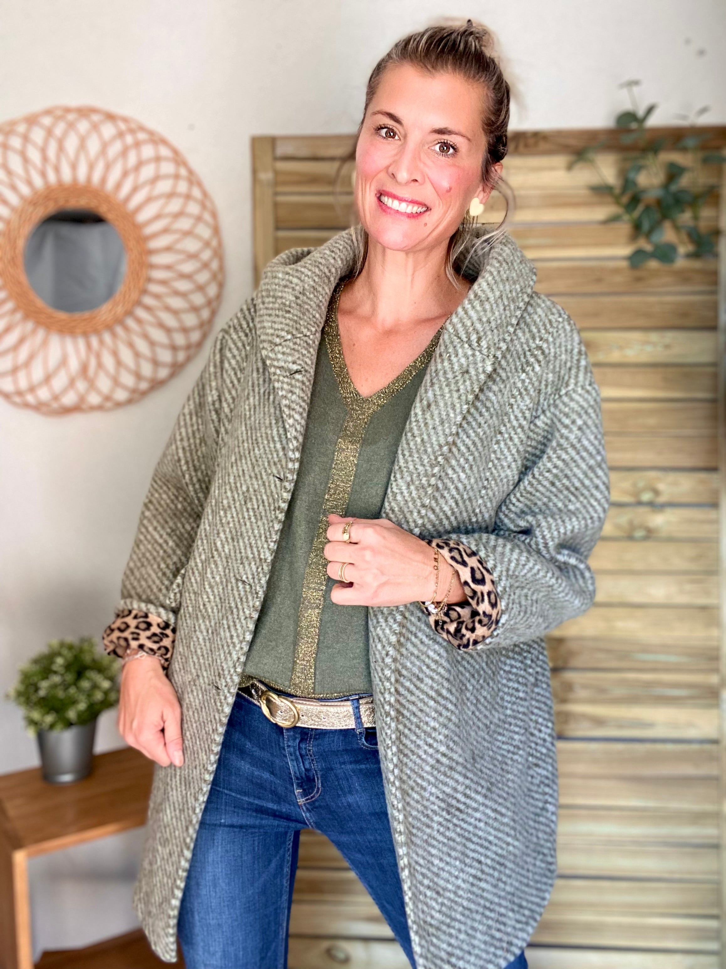 Manteau laine AGATHE avec détails Léo (étoile capuche) - Kaki - FIN DE SÉRIE