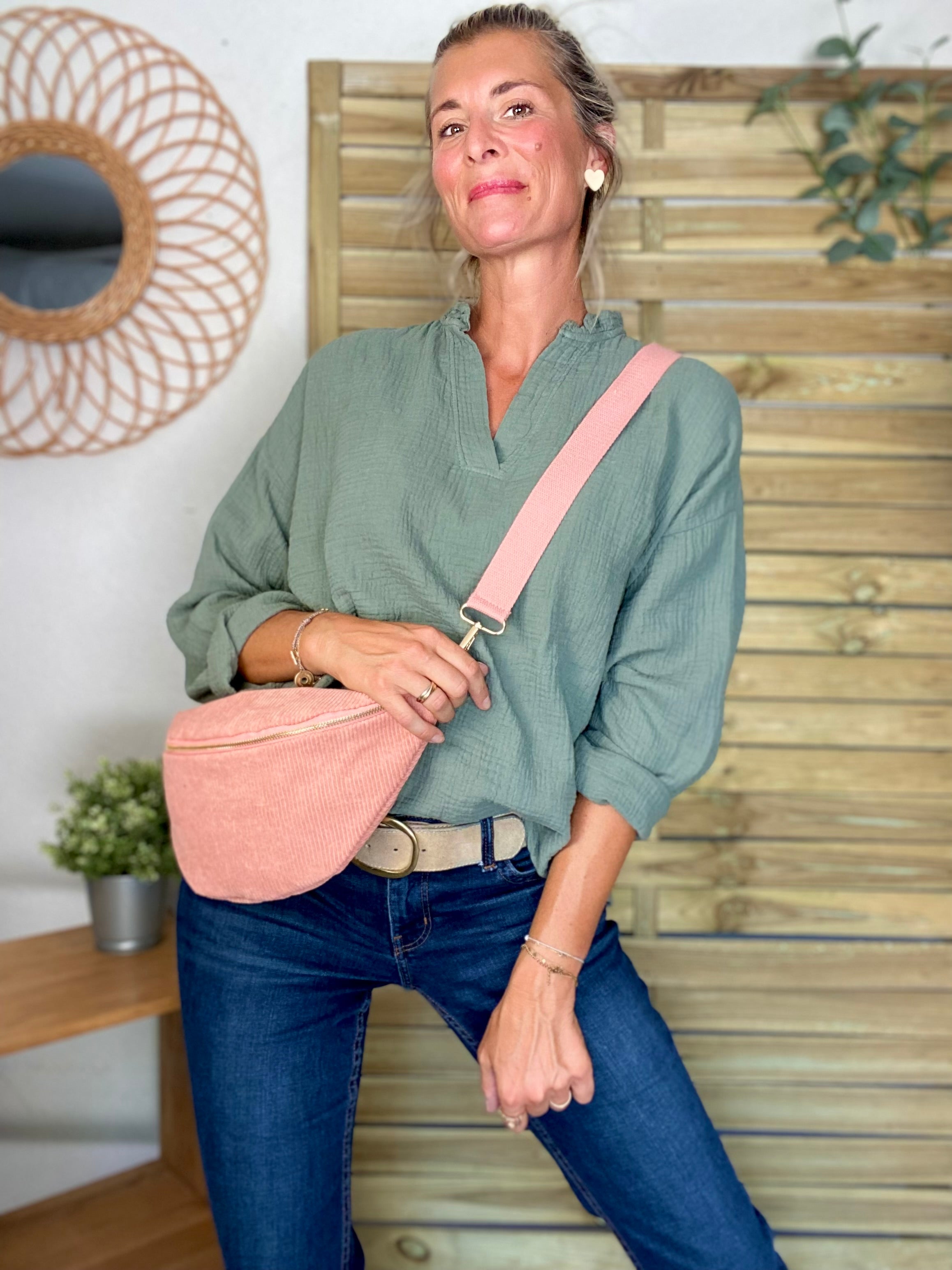 Blouse en gaze de coton SIERRA Kaki - manches longues