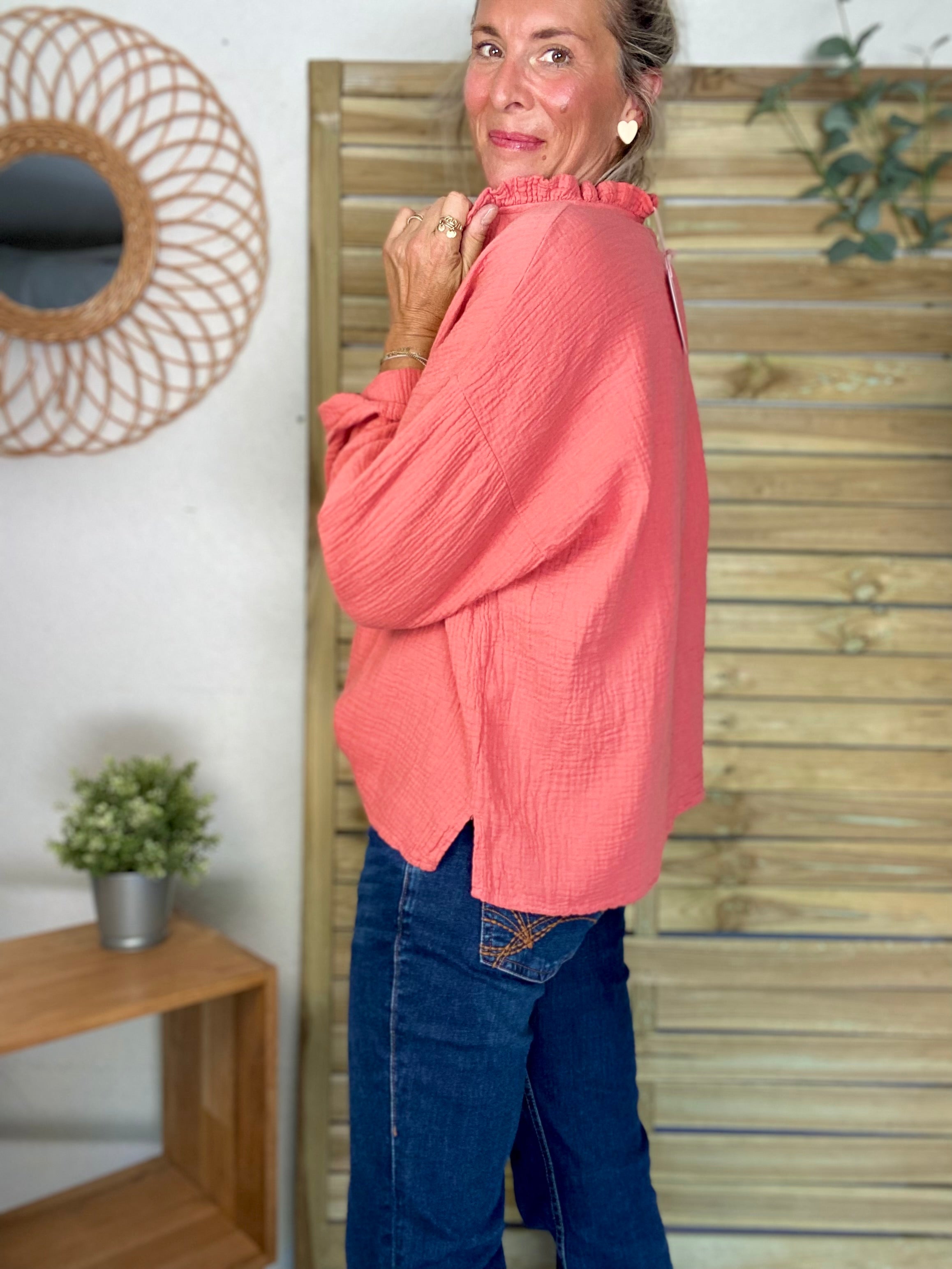 Blouse en gaze de coton SIERRA Terracotta - manches longues