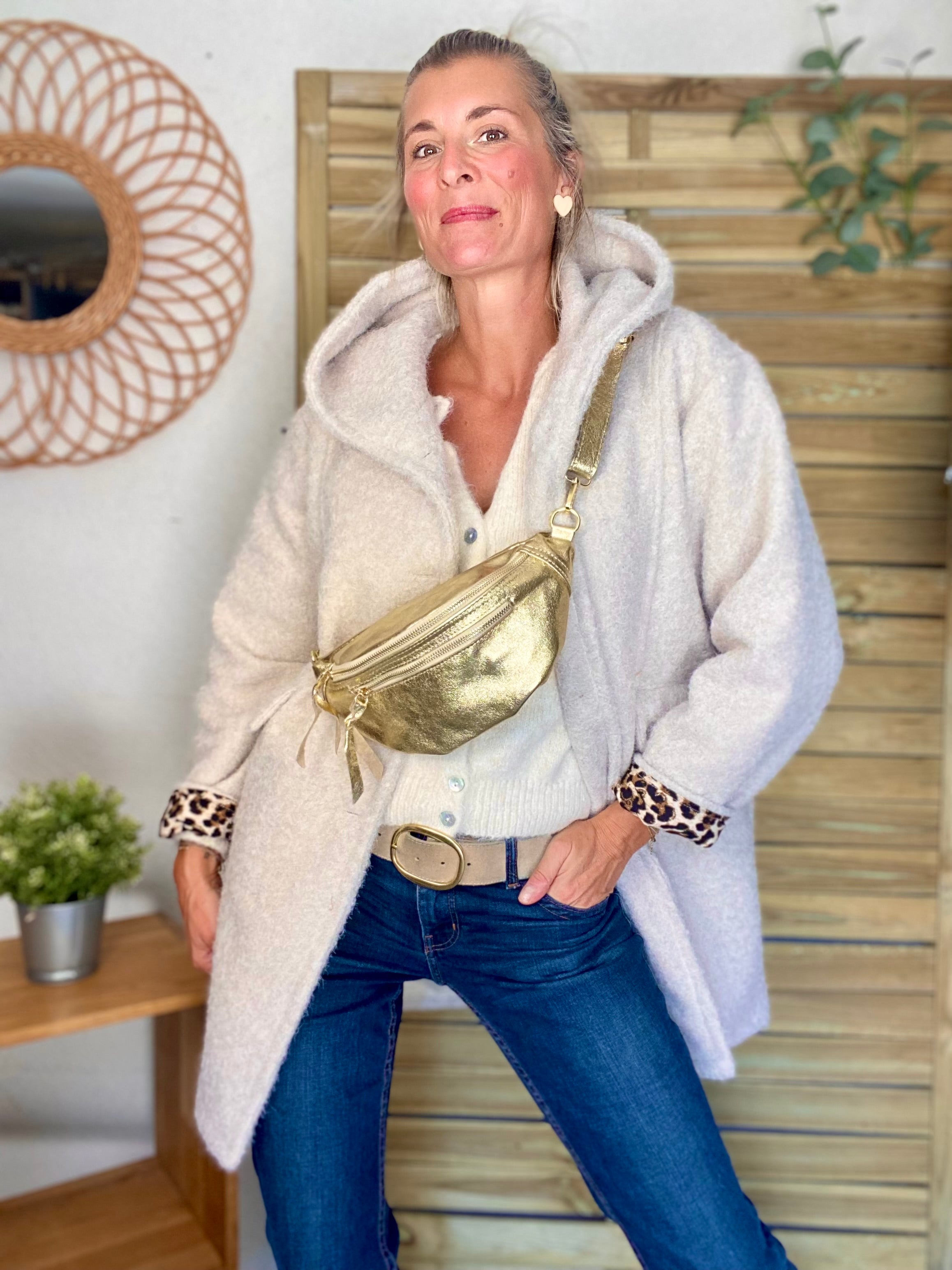 Manteau en laine EUGÉNIE avec détails Léo 🐆 - Crème