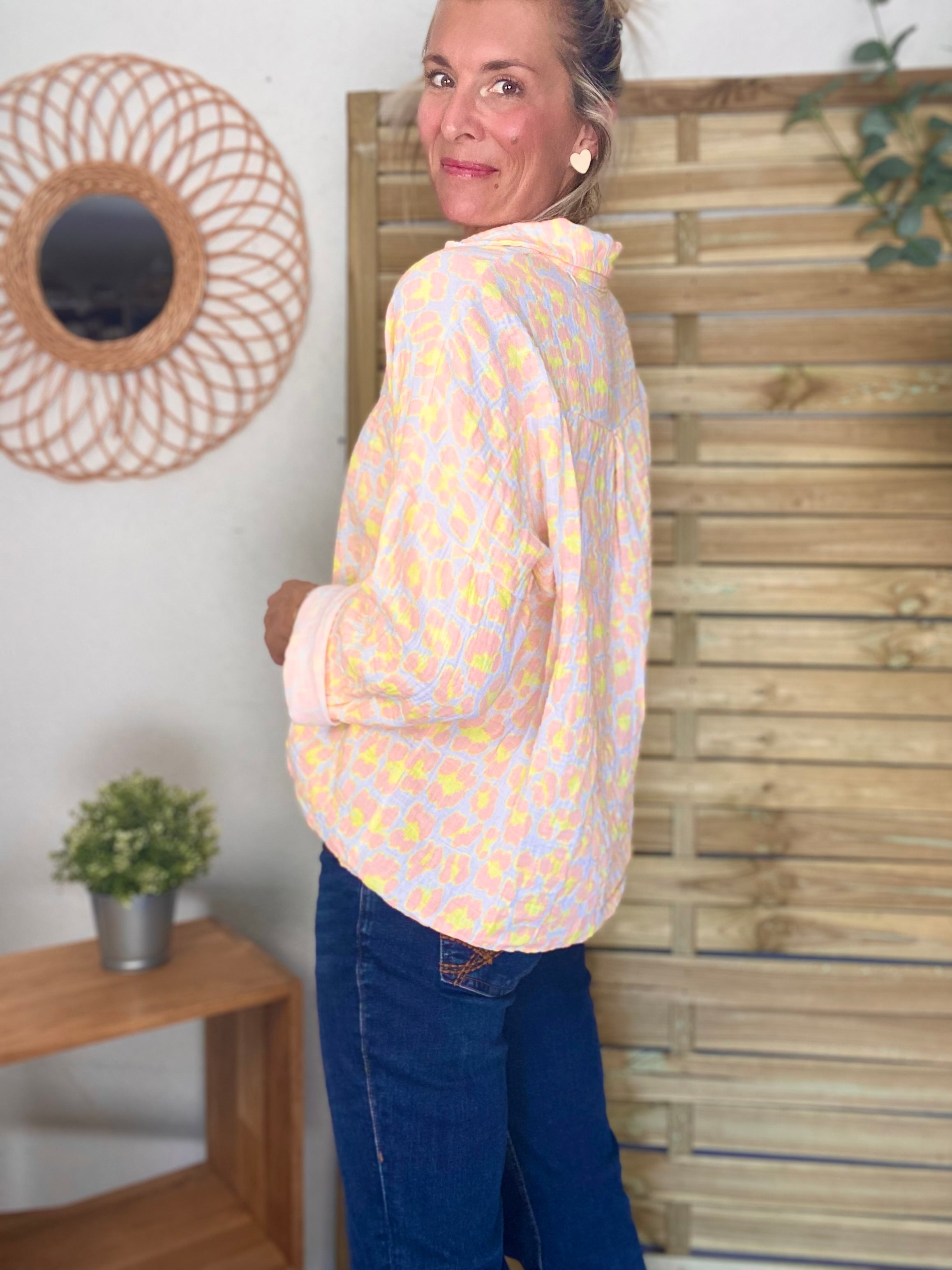 Chemise en gaze de coton imprimé Léo MARCIA - Orange