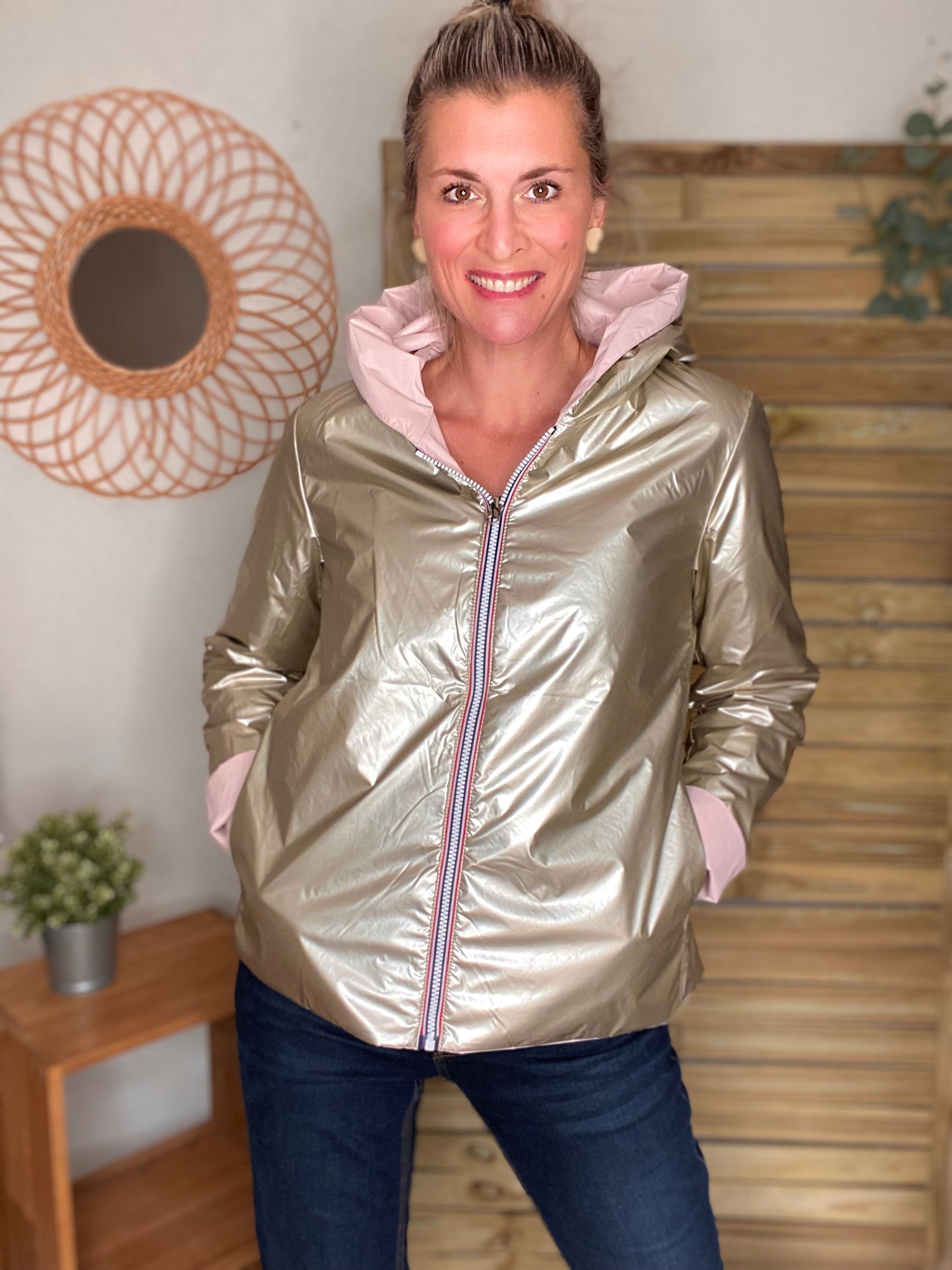 Imperméable réversible rembourré LOUISON COURT - Rose/Doré - LAURA JO