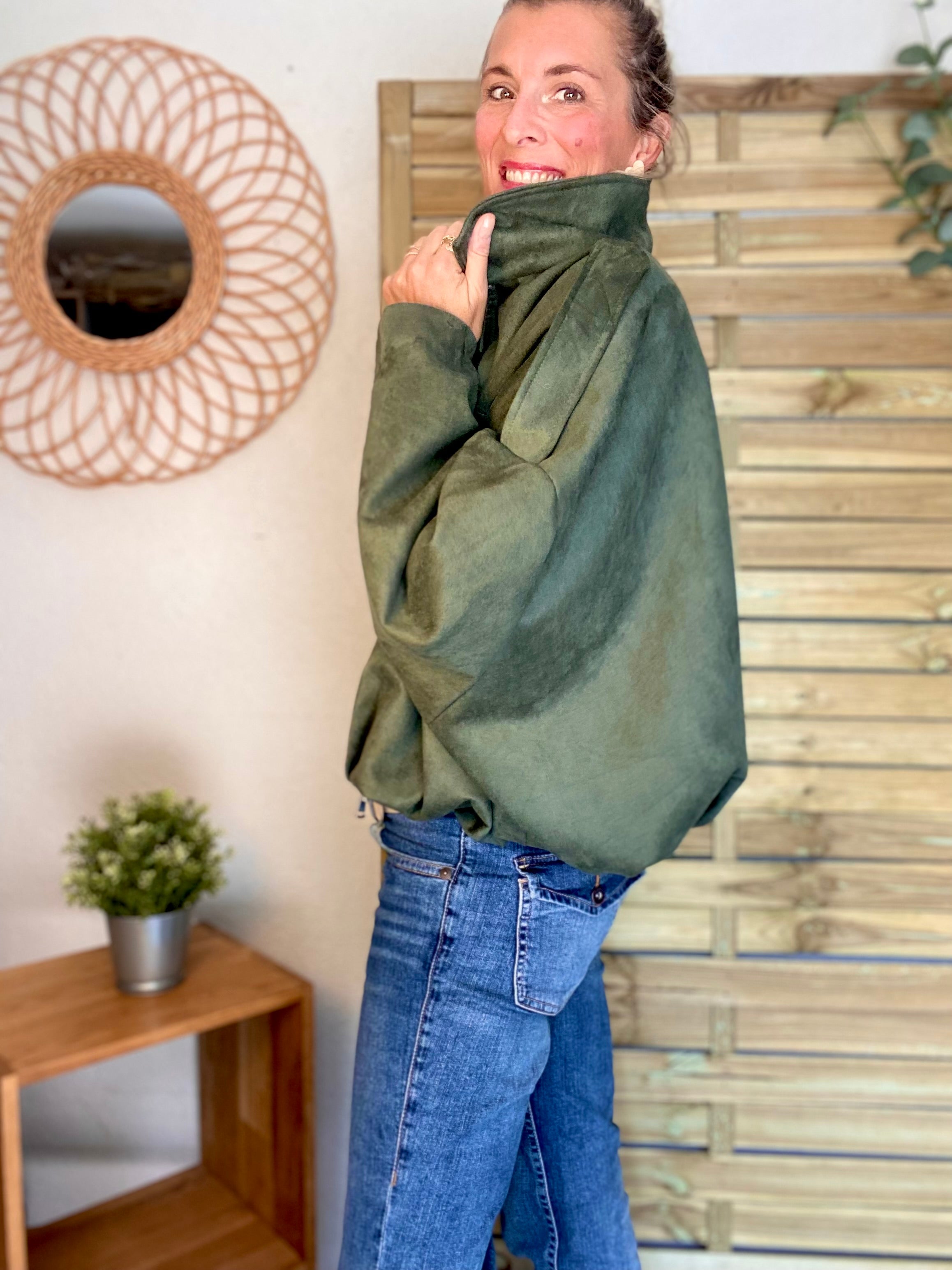 Veste oversize en suédine ISAAC - Kaki