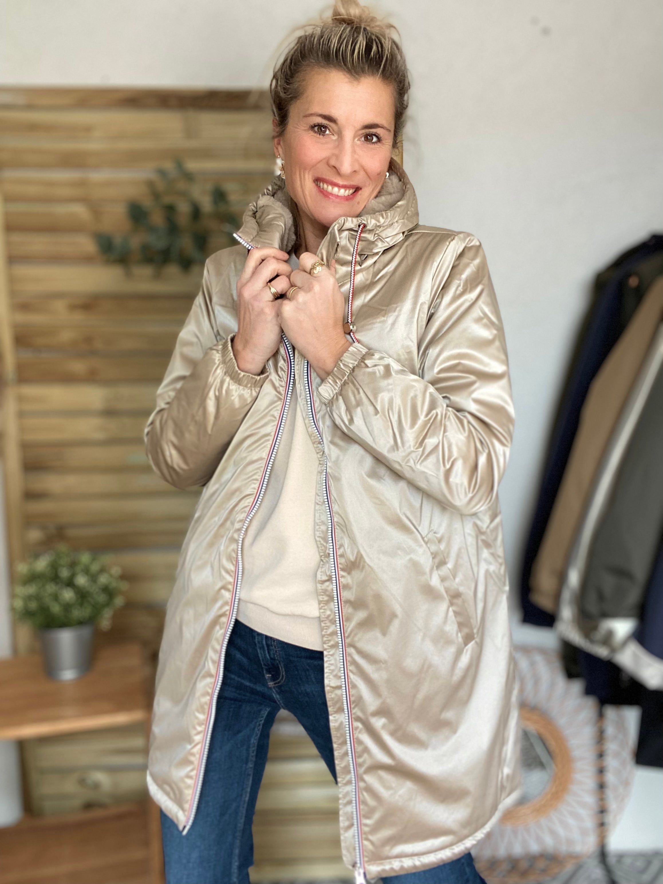 Parka Imperméable THELMA LONG fourrée - Sable irisé - Laura Jo