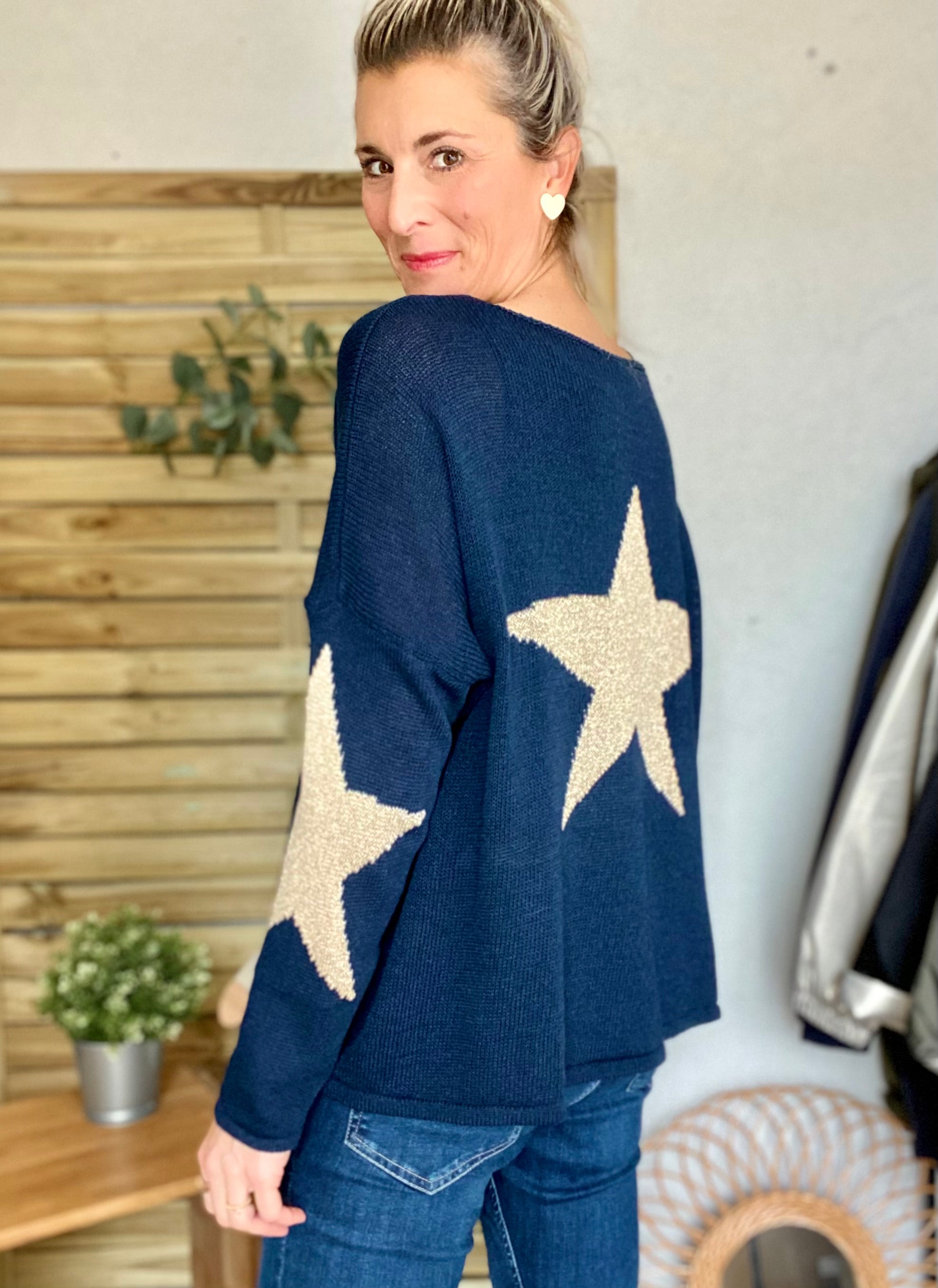Pull Oversize étoiles dorées ALBA - Bleu marine