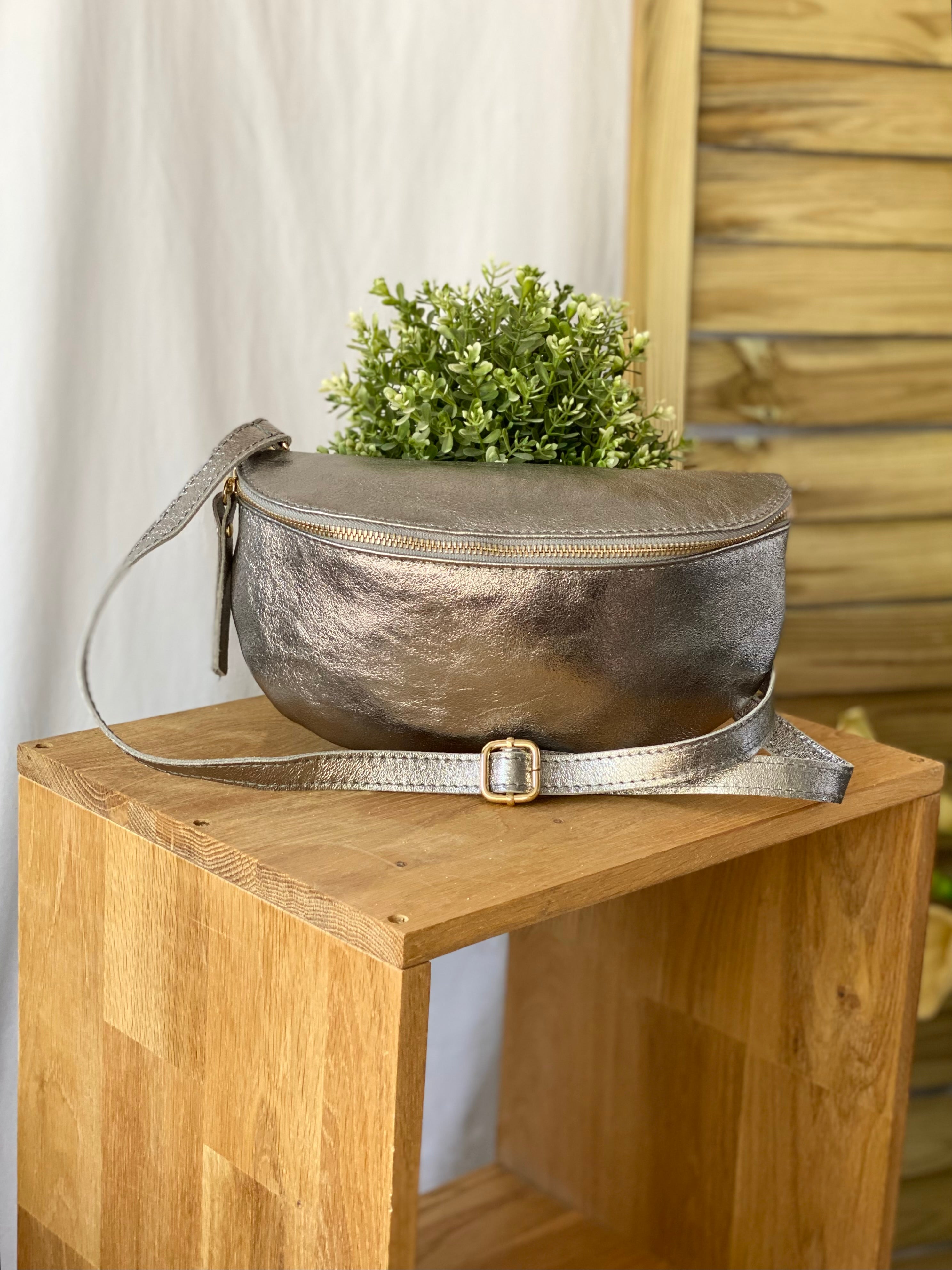 Sac banane L en cuir irisé 28cm - JOYCE - Argent