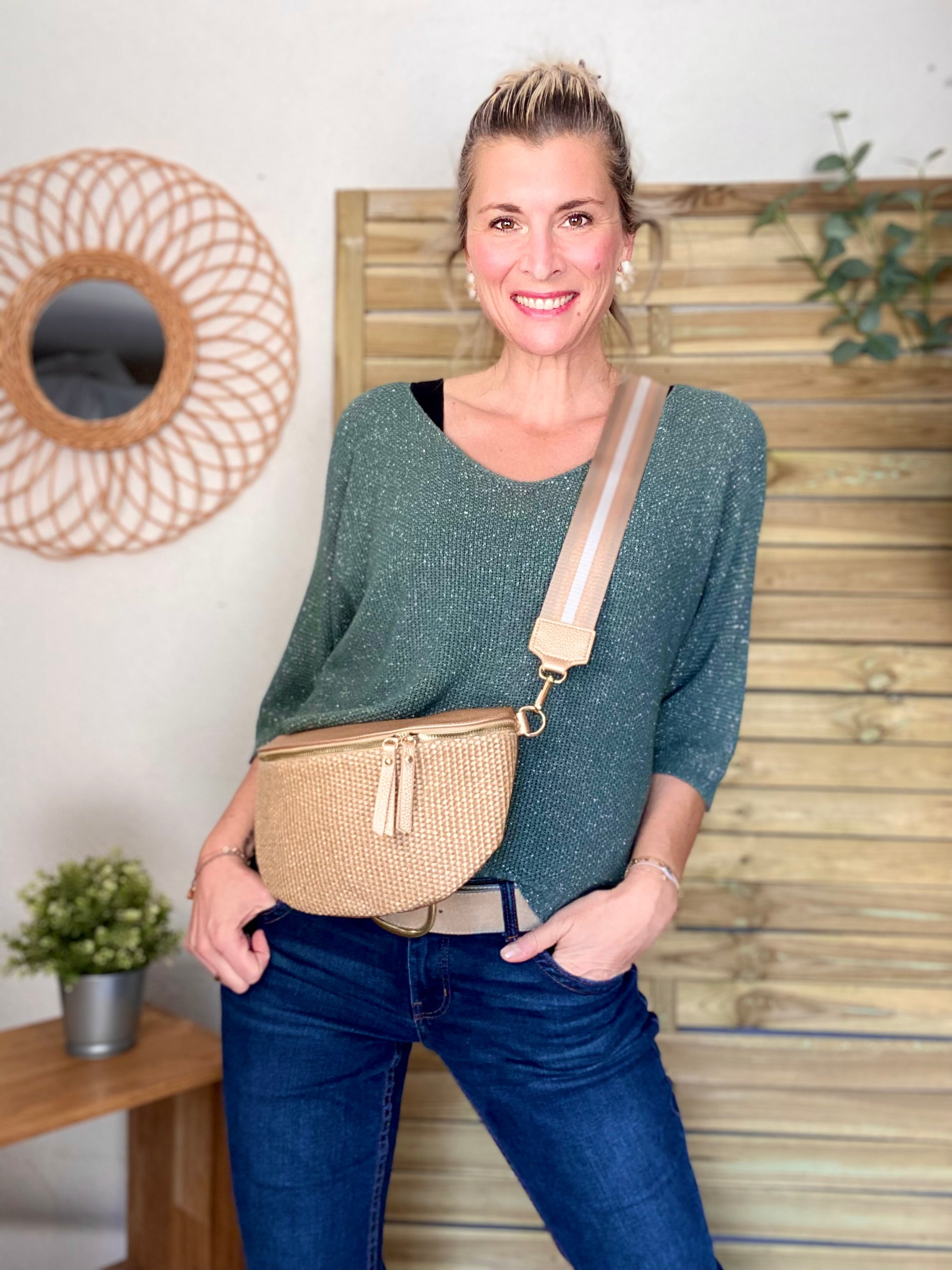 Sac banane effet paille et simili - KELLY - Champagne