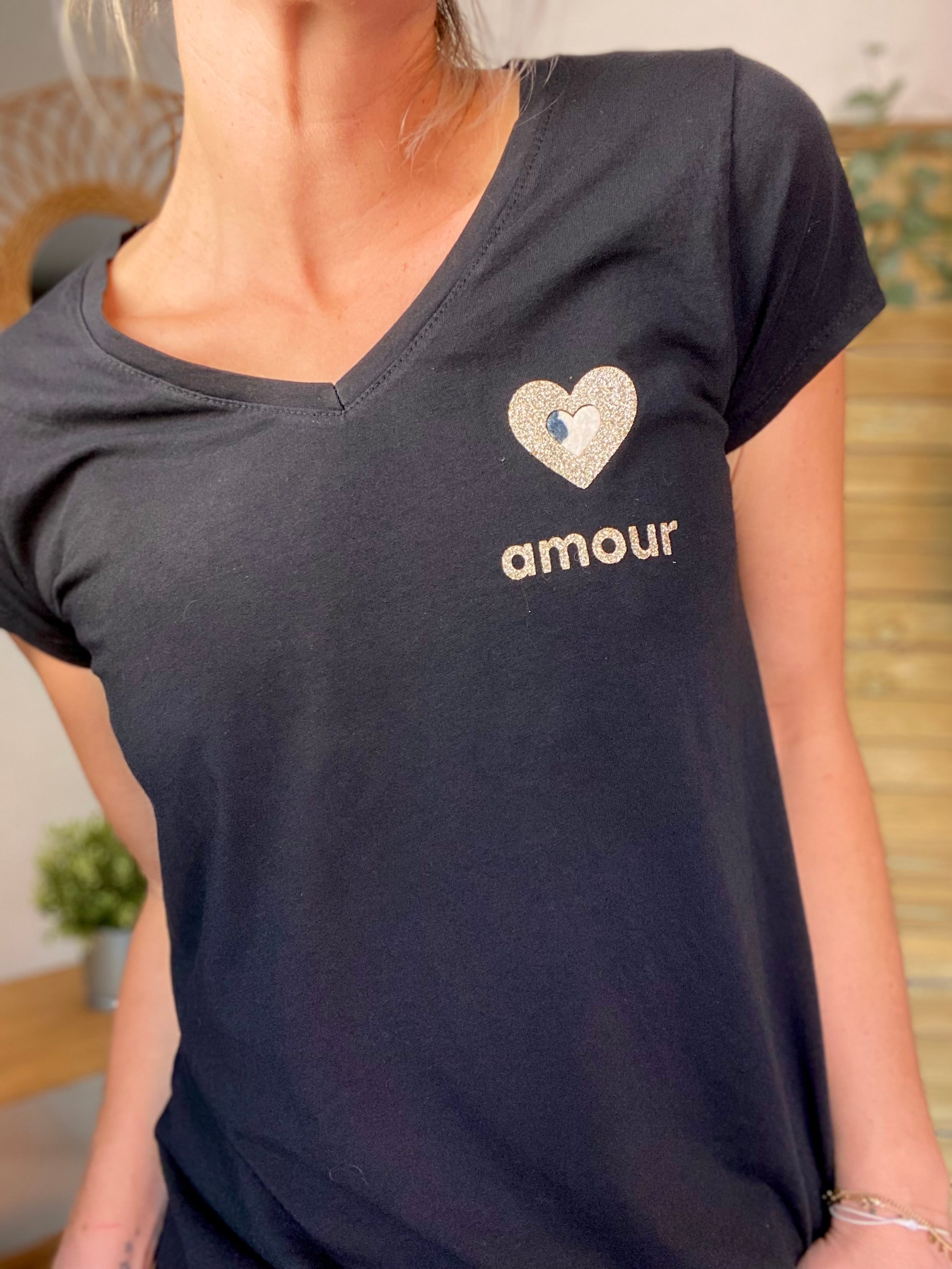 Tee shirt Coeur doré et léo amour DITA - Noir