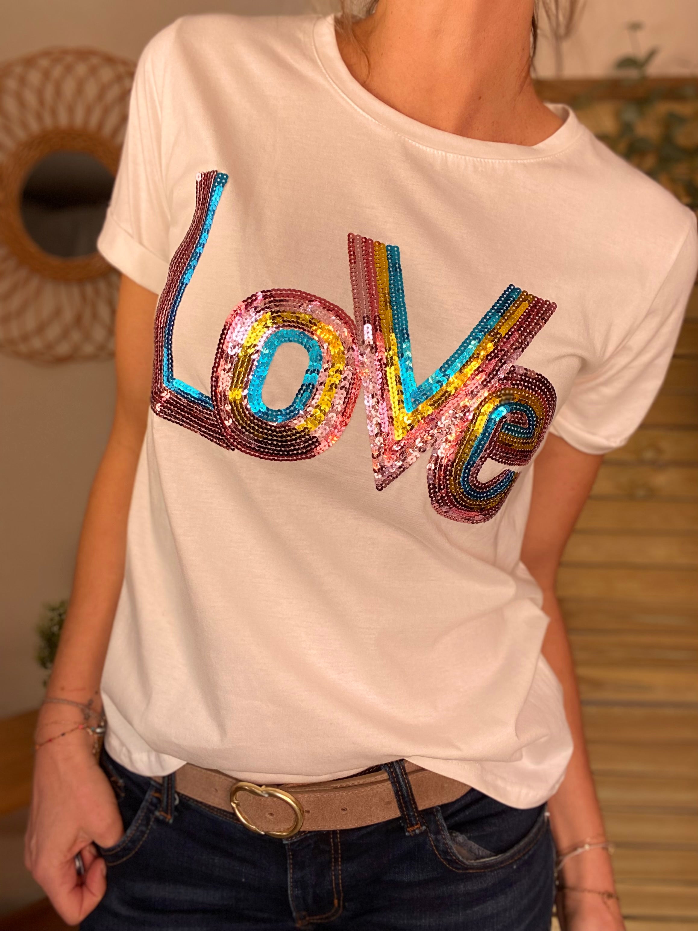 Tee shirt LOVE sequins INDRA