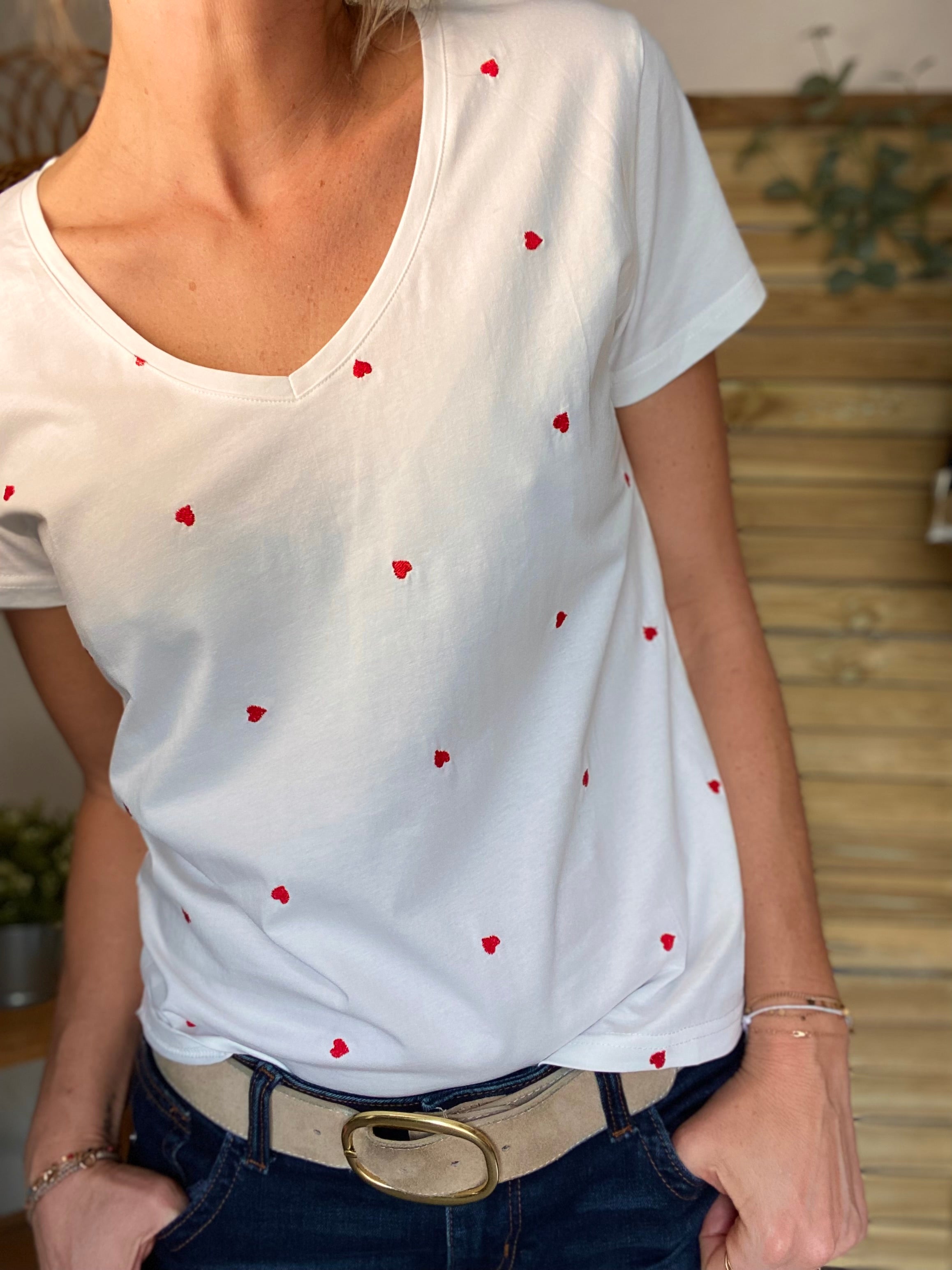 Tee shirt cœurs brodés rouges ENORA