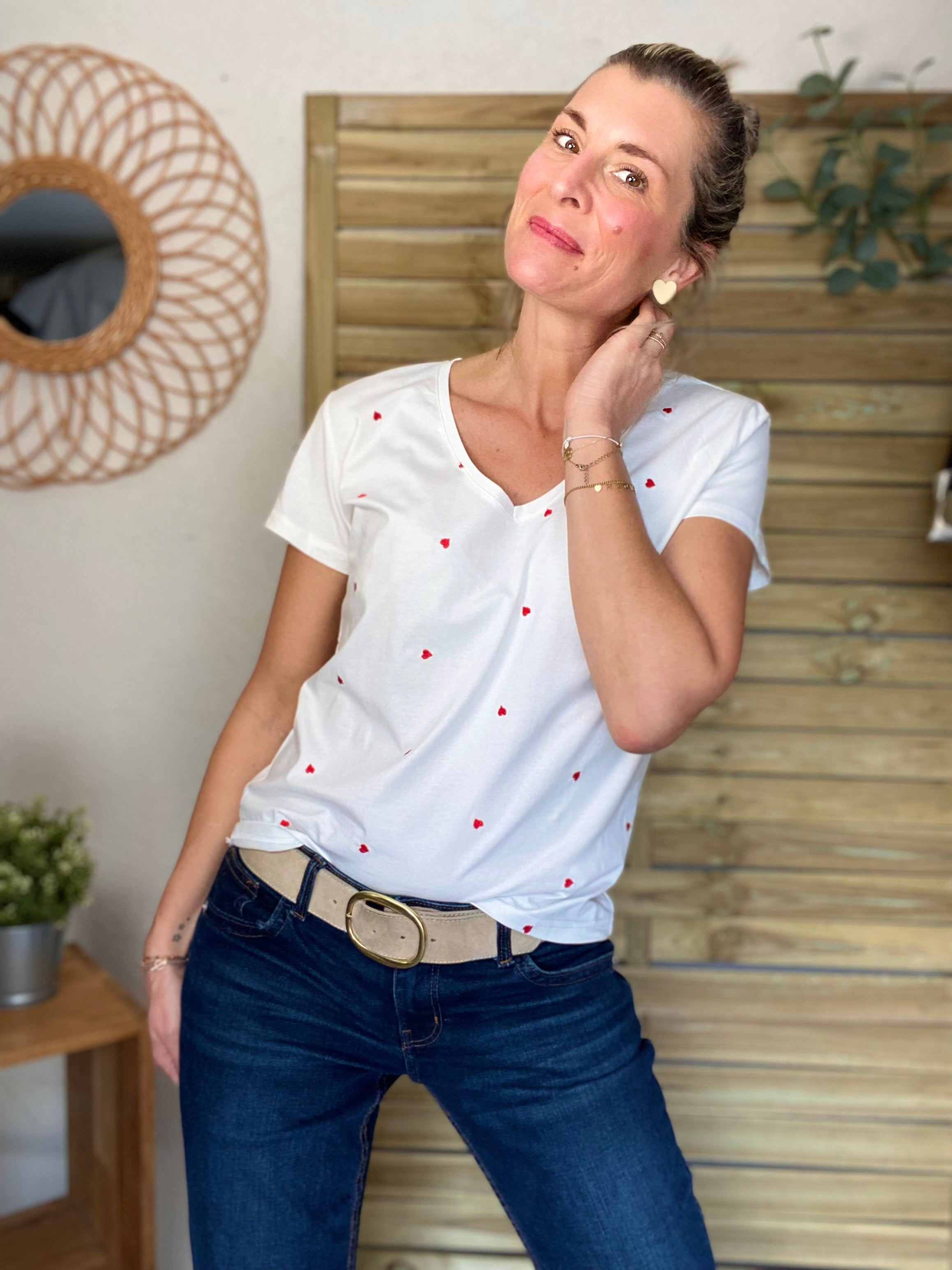 Tee shirt cœurs brodés rouges ENORA