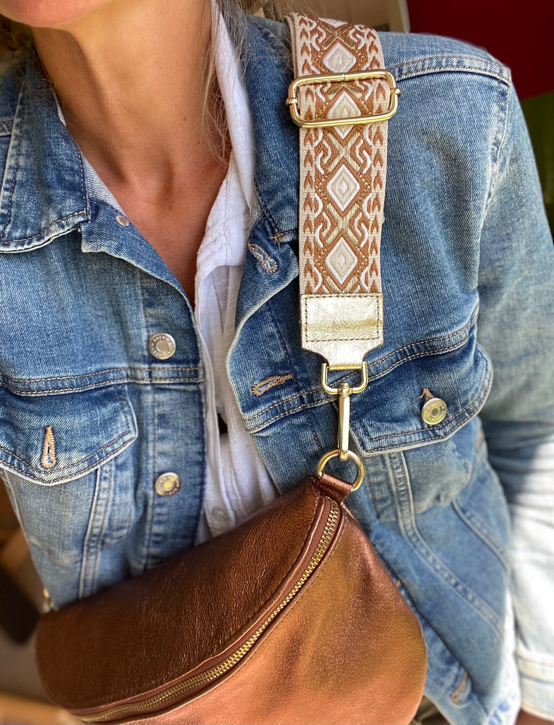 Sac banane XL en cuir irisé 30cm - JANIS - Camel