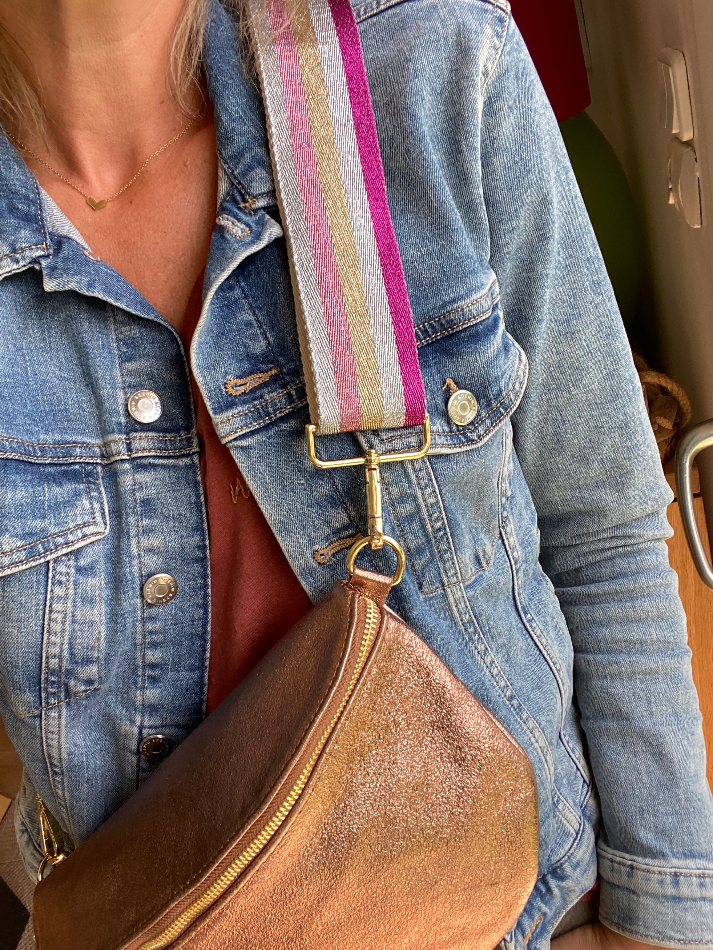 Sac banane XL en cuir irisé 30cm - JANIS - Or rosé
