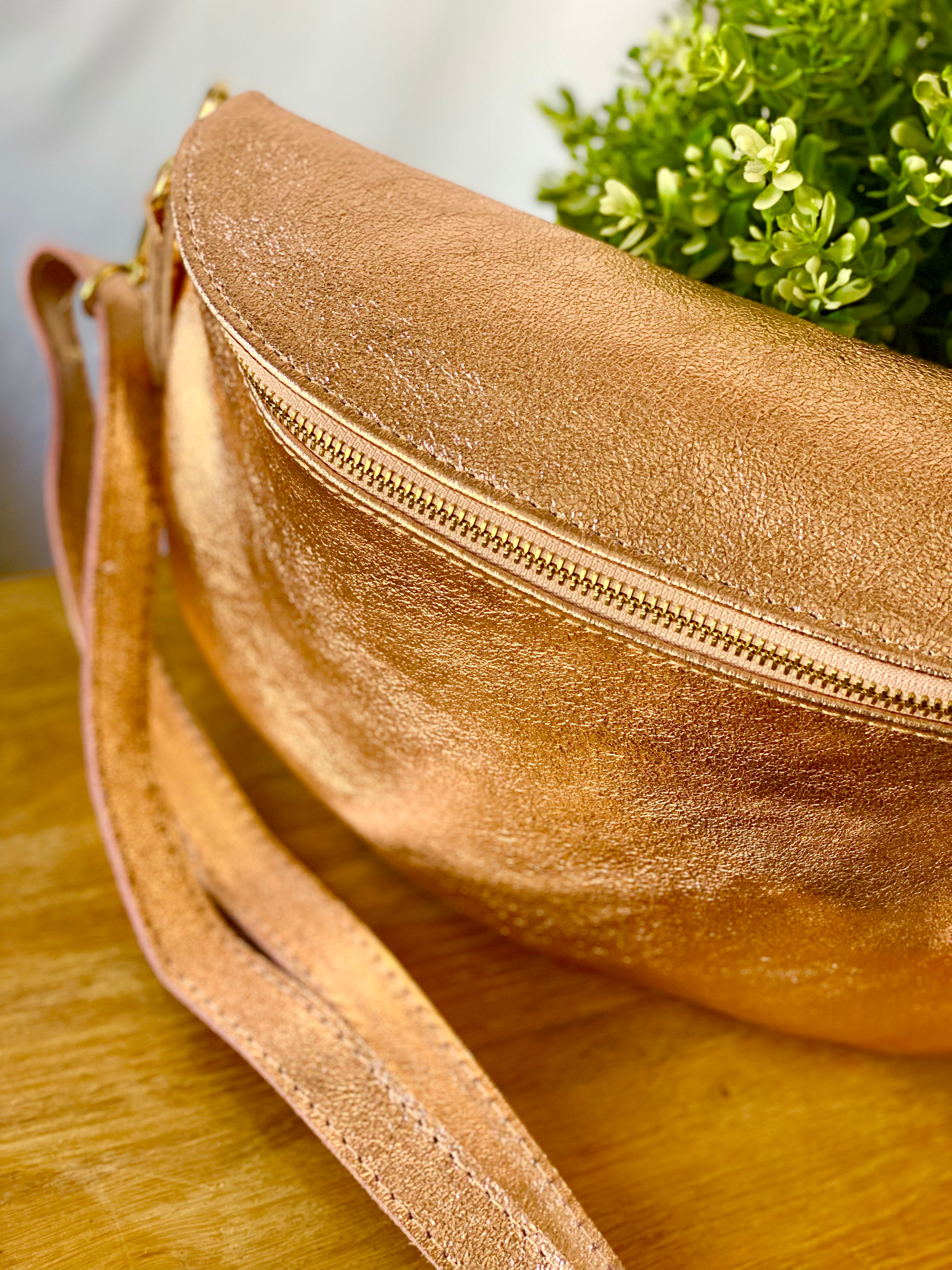 Sac banane XL en cuir irisé 30cm - JANIS - Or rosé