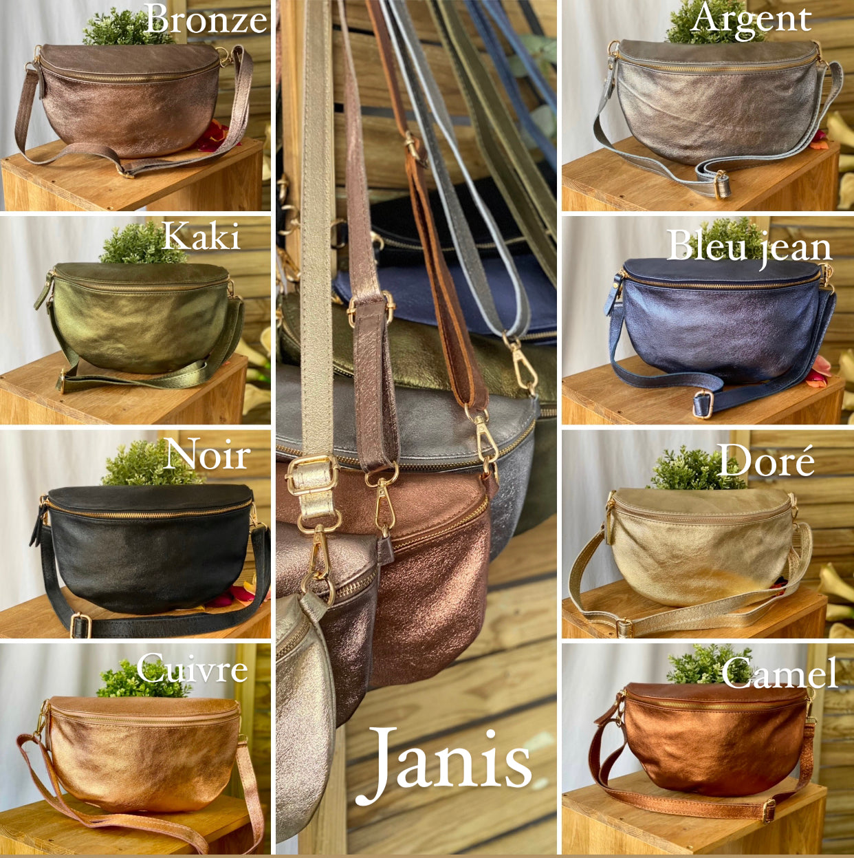 Sac banane XL en cuir irisé 30cm - JANIS - Or rosé
