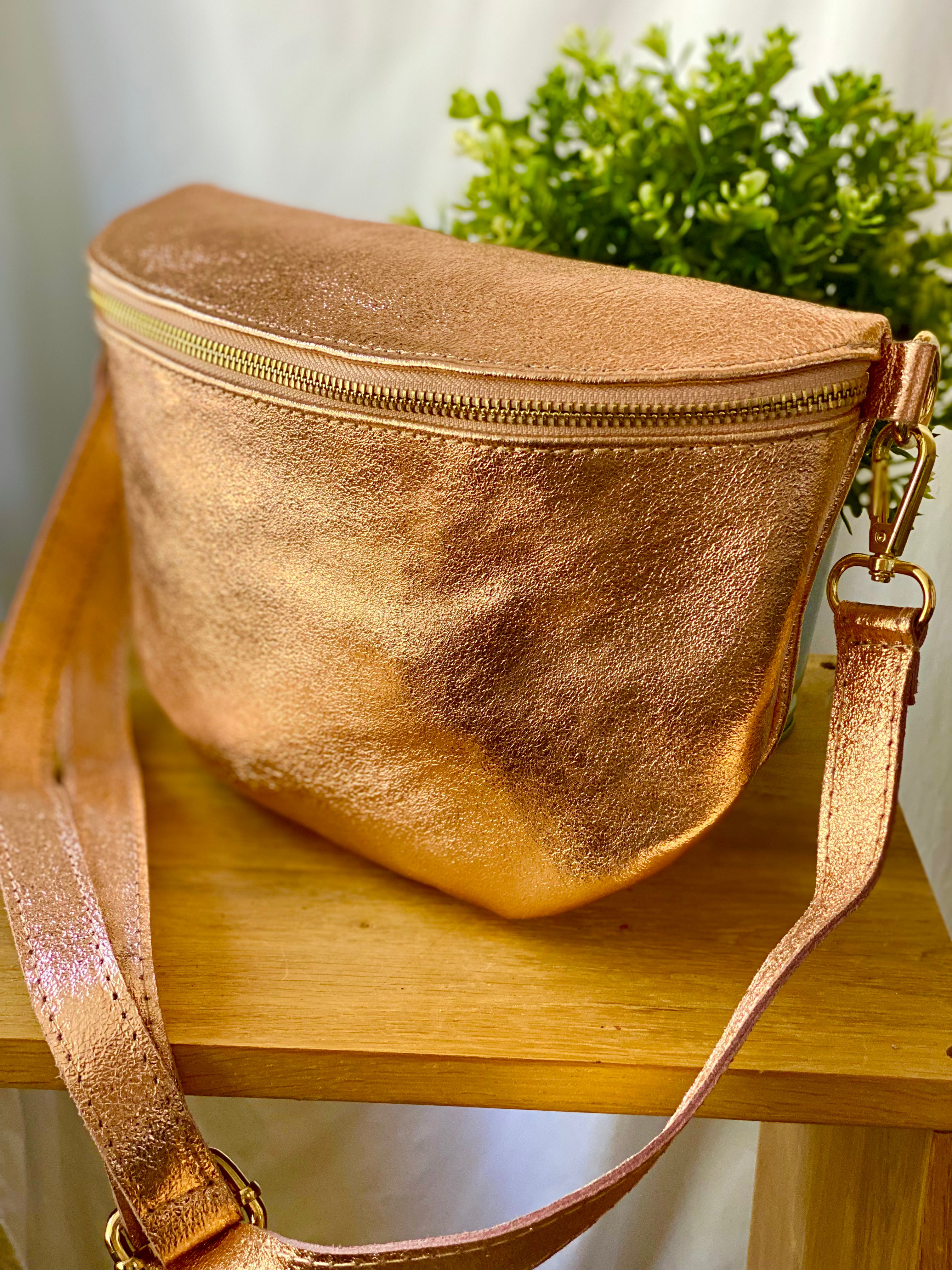 Sac banane XL en cuir irisé 30cm - JANIS - Or rosé