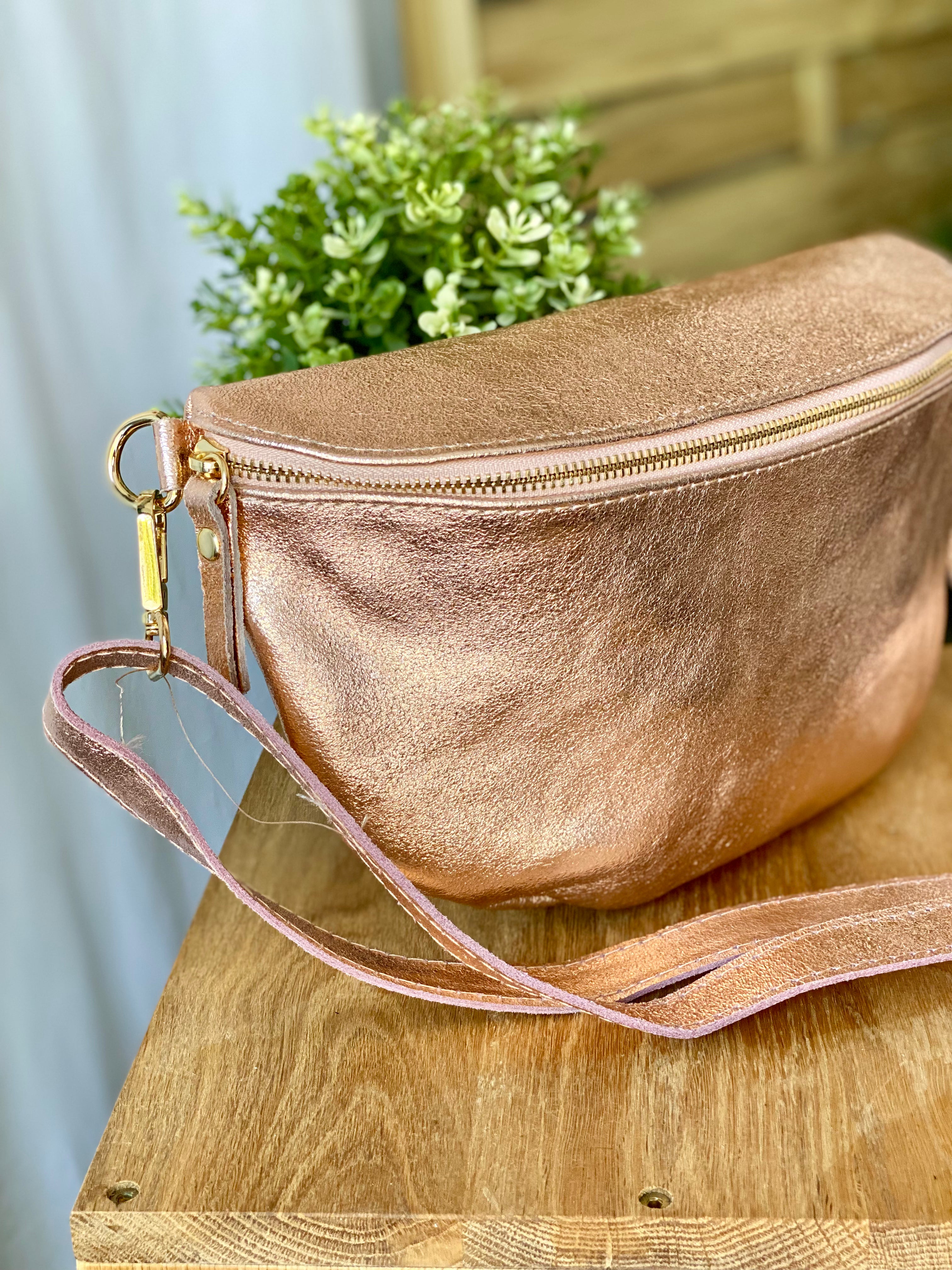 Sac banane XL en cuir irisé 30cm - JANIS - Or rosé