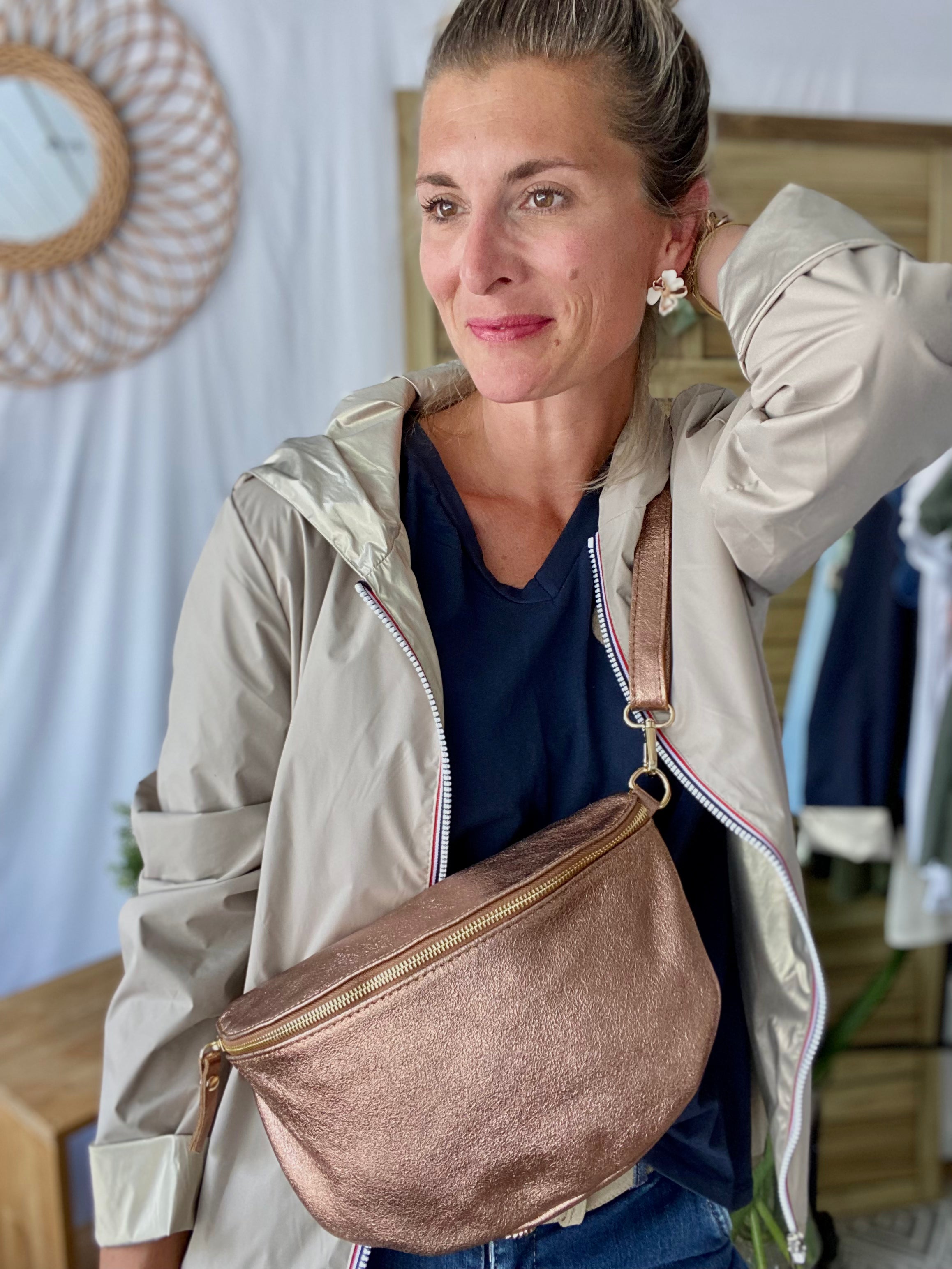 Sac banane XL en cuir irisé 30cm - JANIS - Or rosé