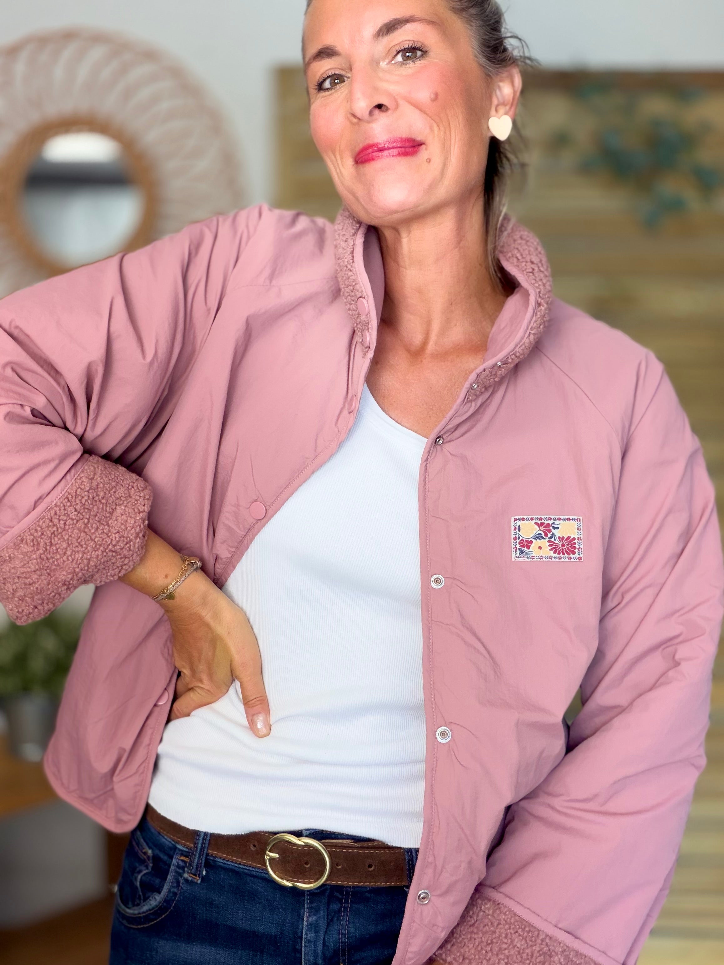 Veste matelassée réversible Sherpa AMÉLIE Vieux rose
