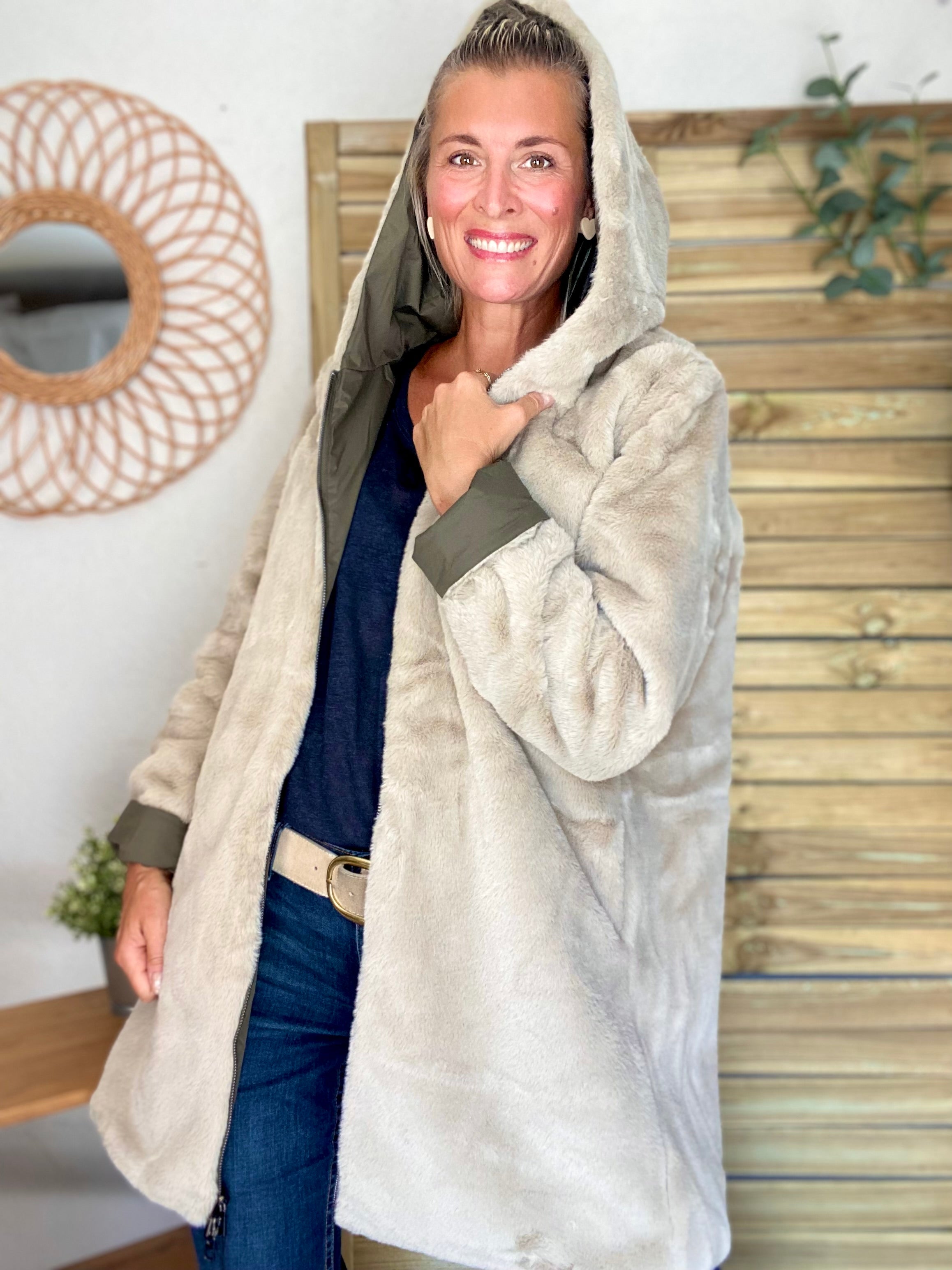 Parka Imperméable réversible fourrée Kaki / Beige ALIX - LAURA JO