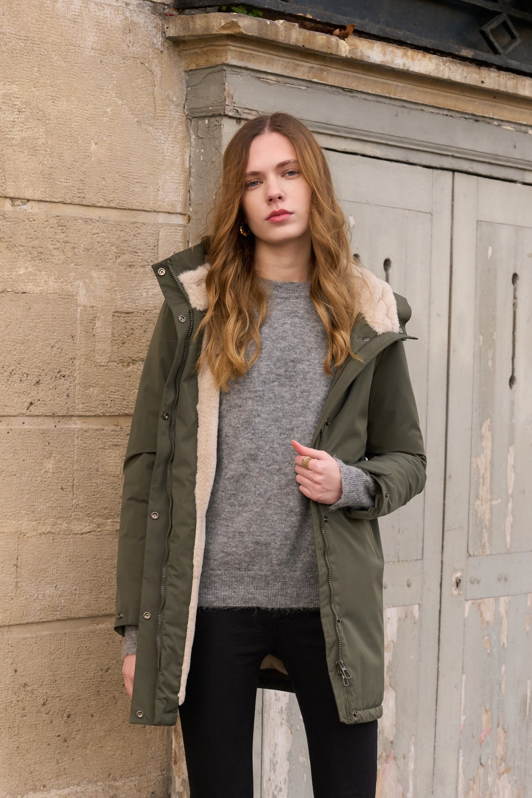 Parka fourrée imperméable AMBRE - Kaki / Beige - LAURA JO