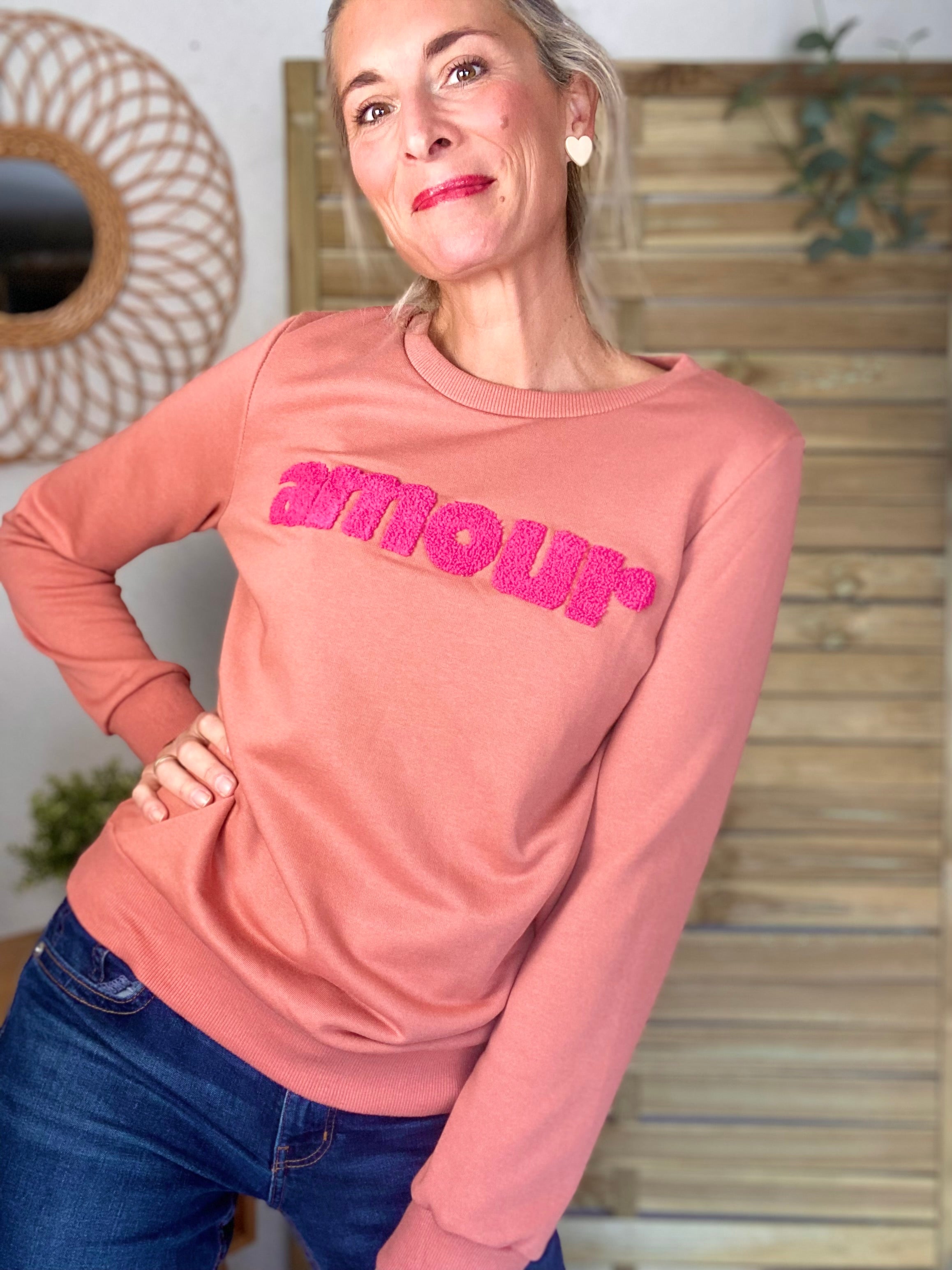 Sweat amour DORIA - Vieux rose / Fuschia