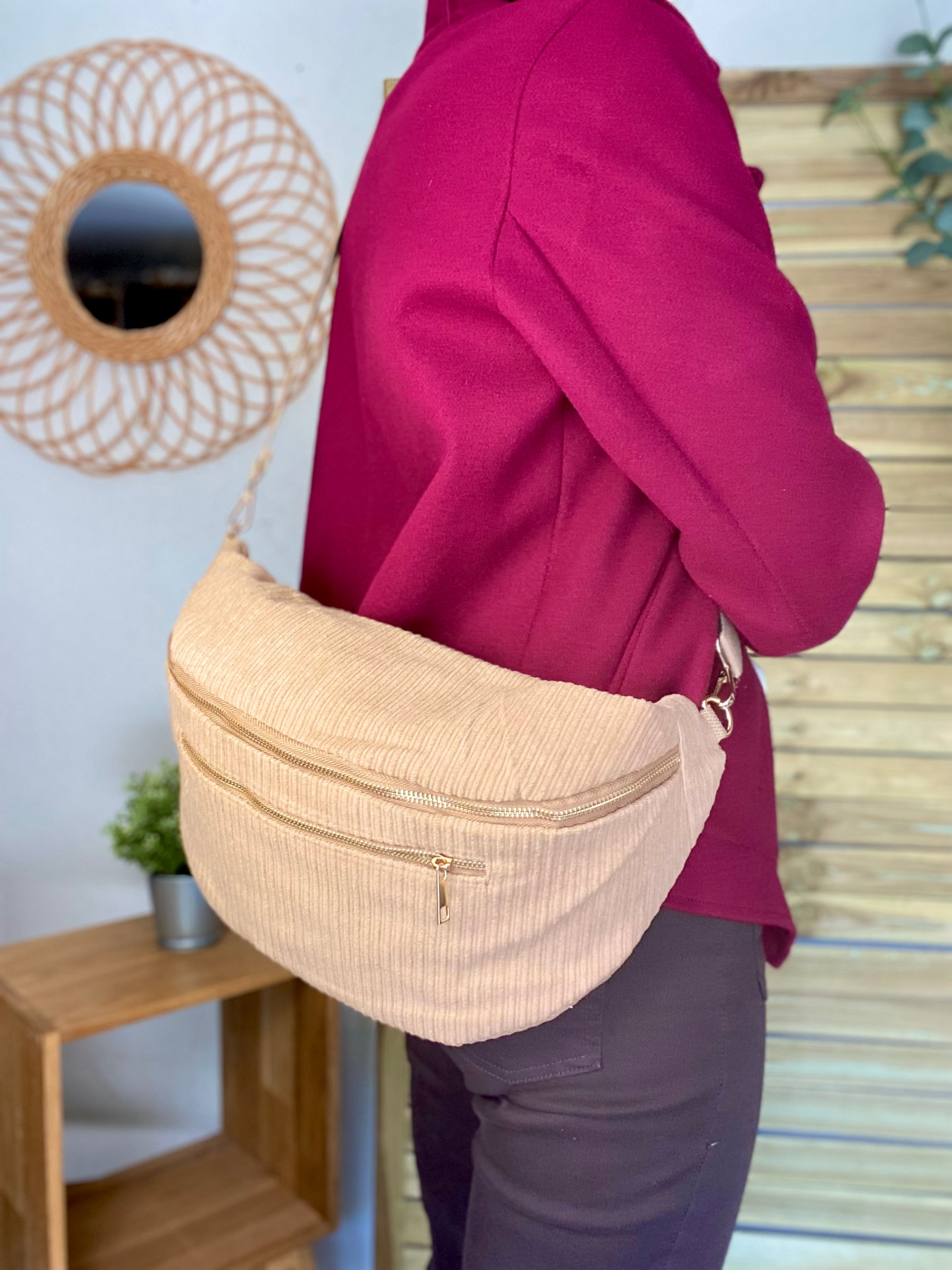 Sac banane XXL Velours côtelé Ciao Boum MOLLY -  Beige