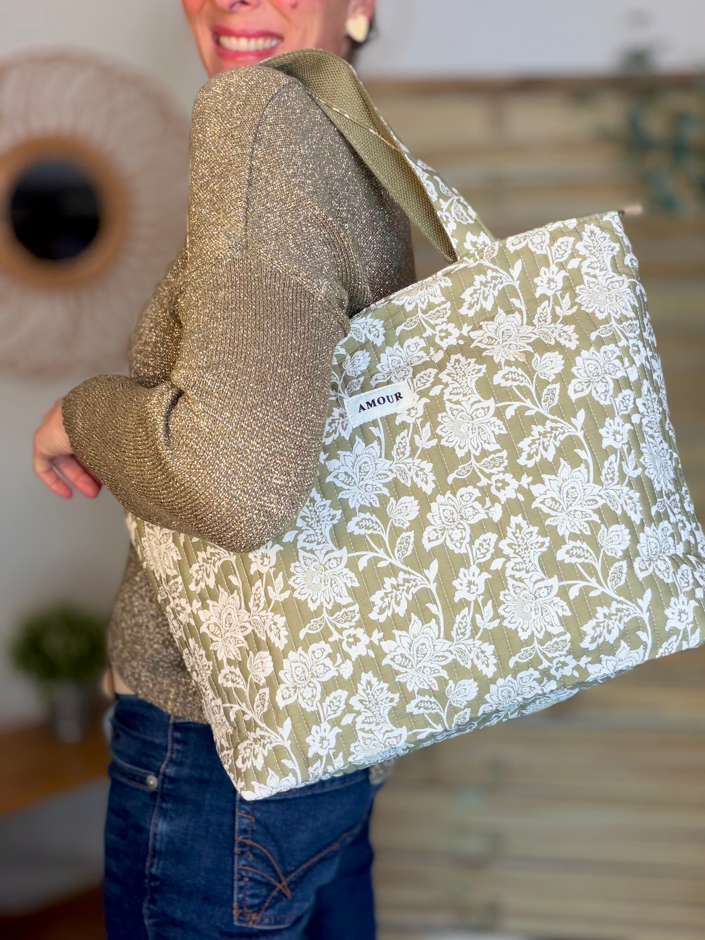 Sac cabas imprimé PIERCE - fleuri Kaki