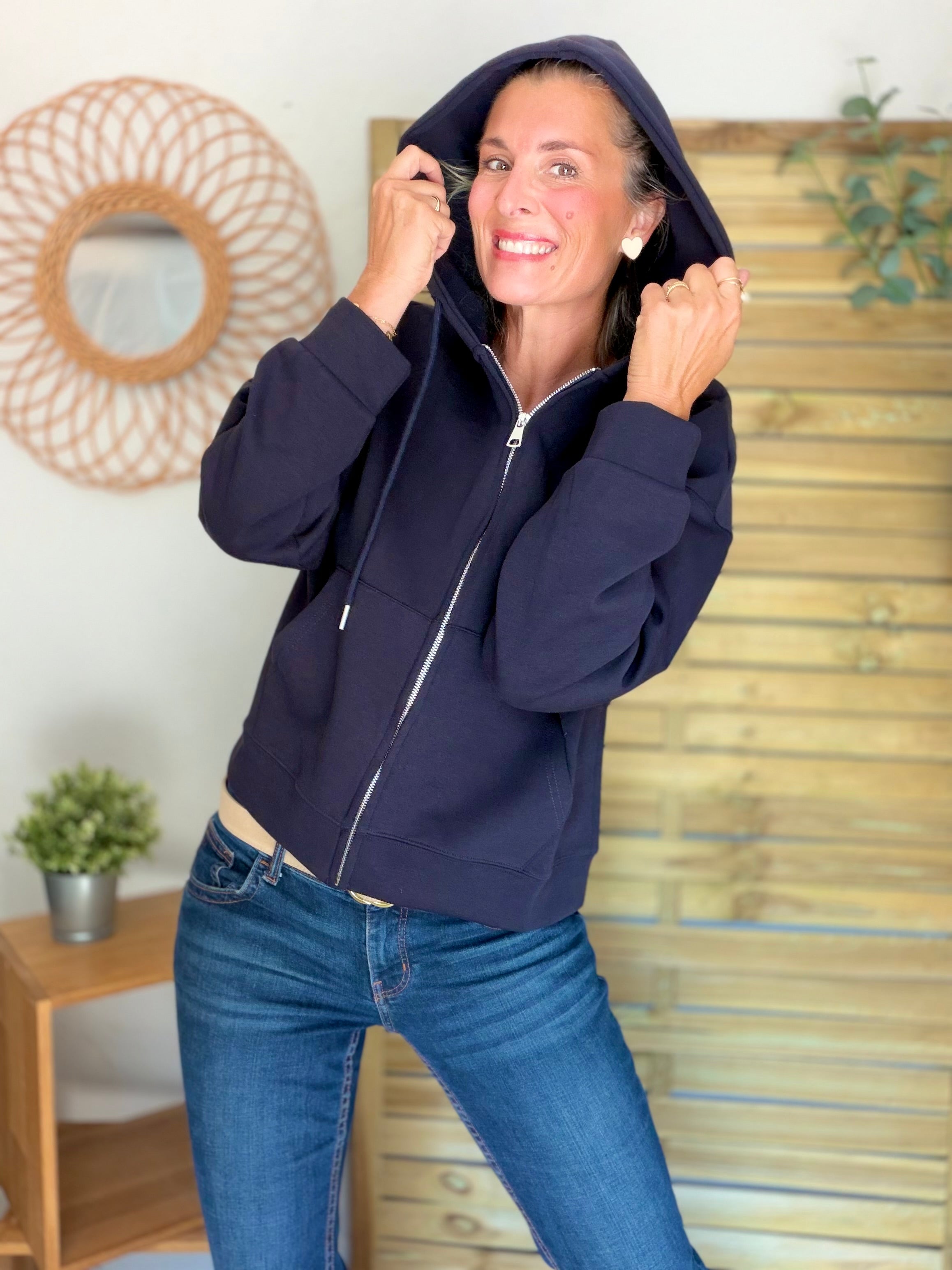 Hoodie sweat gilet strass (ailes)  CLOTHILDE - Bleu marine