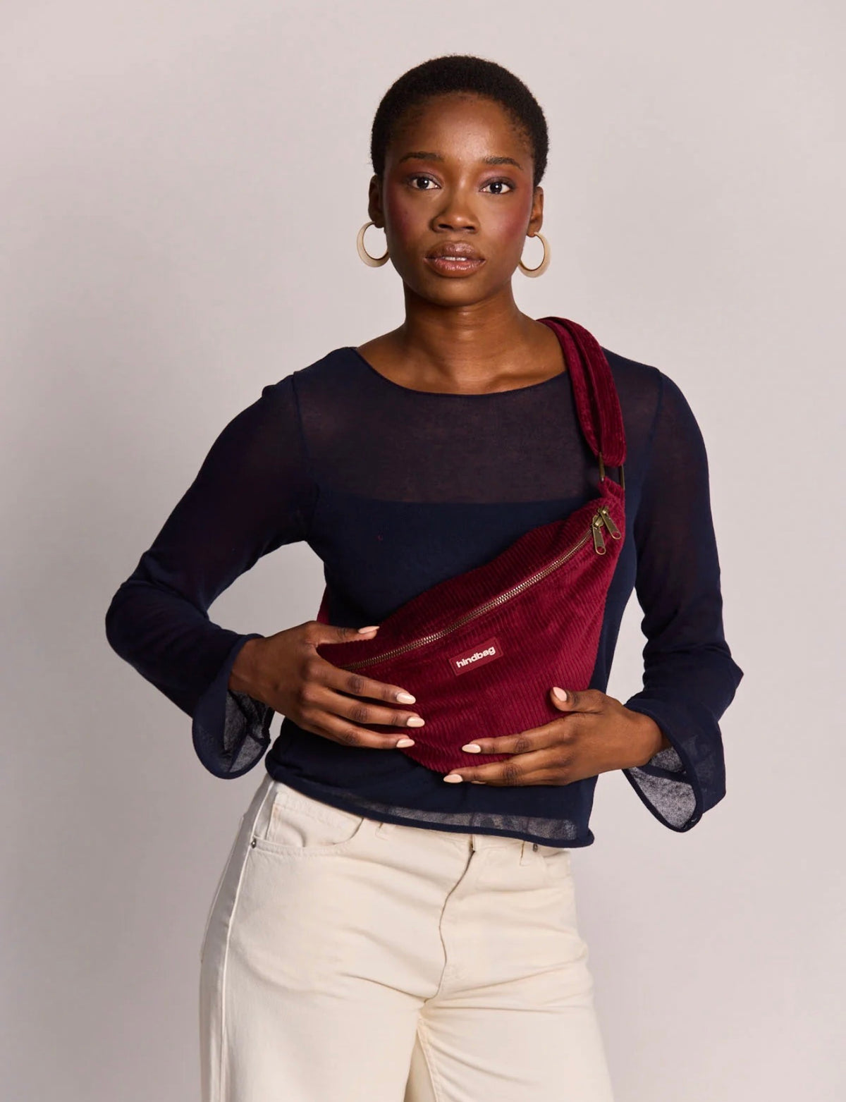 HINDBAG SASHA - Sac banane Velours Bordeaux