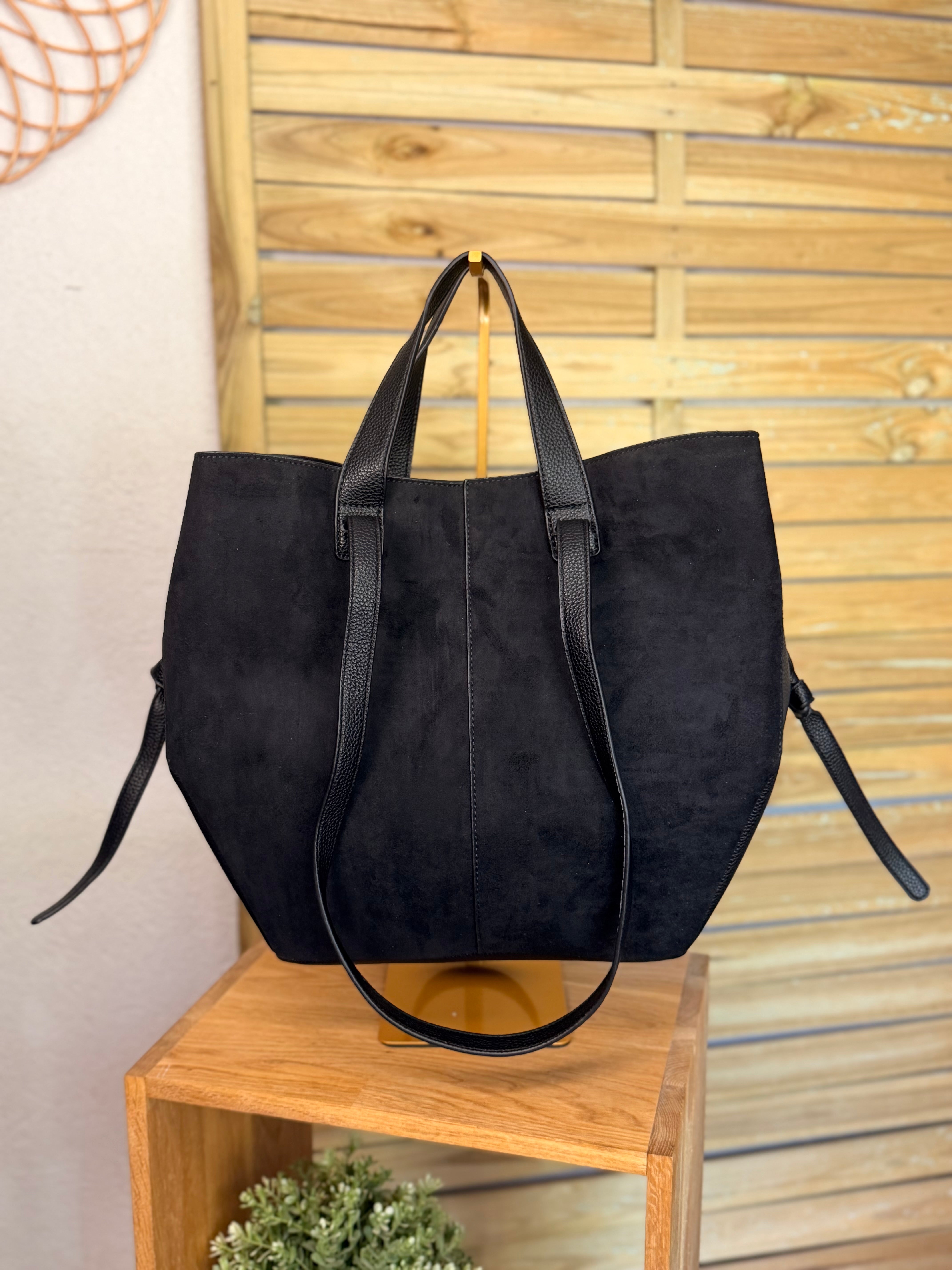 Grand Sac cabas 2 en 1 en simili daim - LAURÈNE Noir