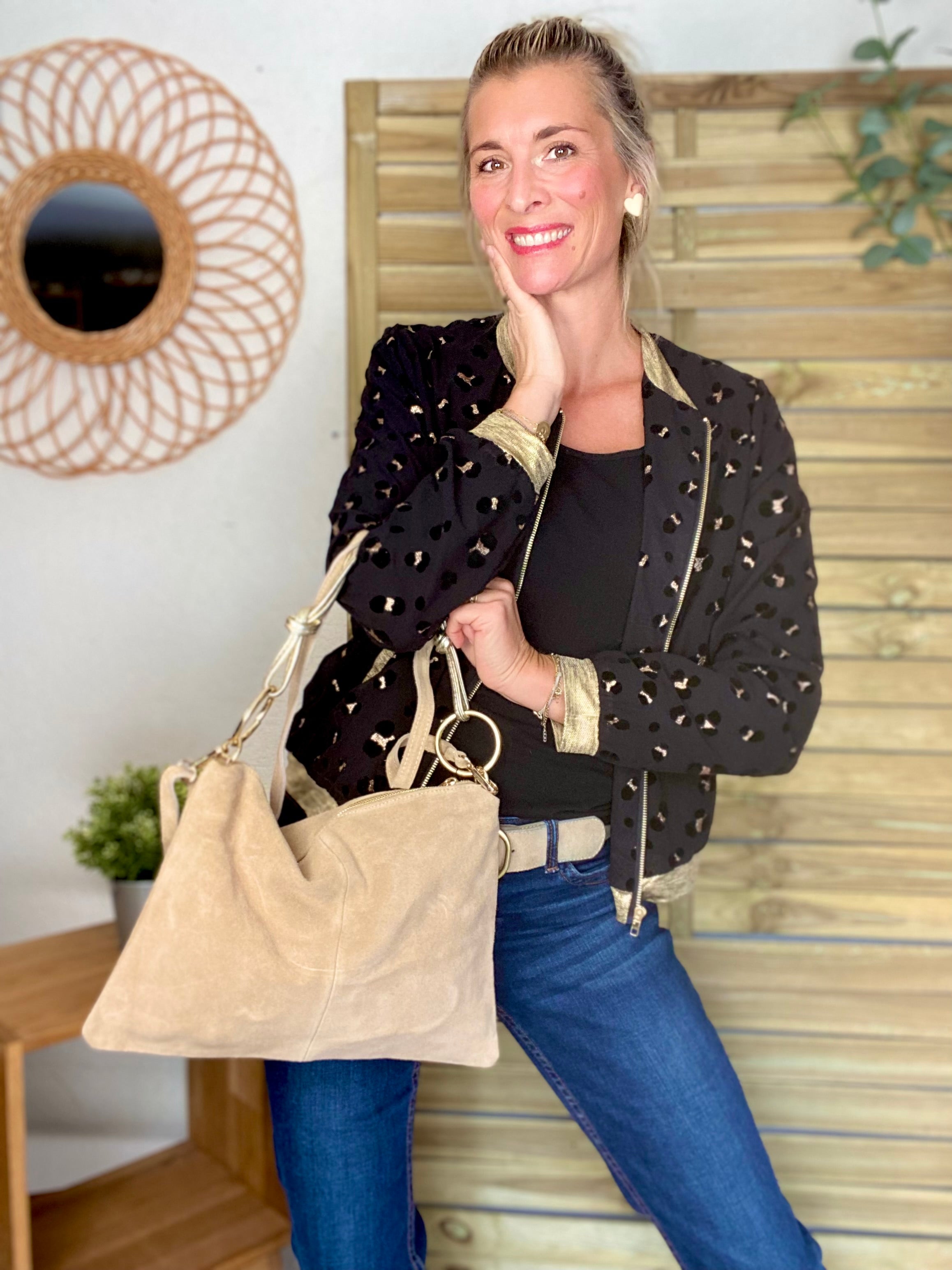 ⚡️PÉPITES FRIDAY - Sac en cuir daim 2 bandoulières (or et beige) - Beige - PACEY