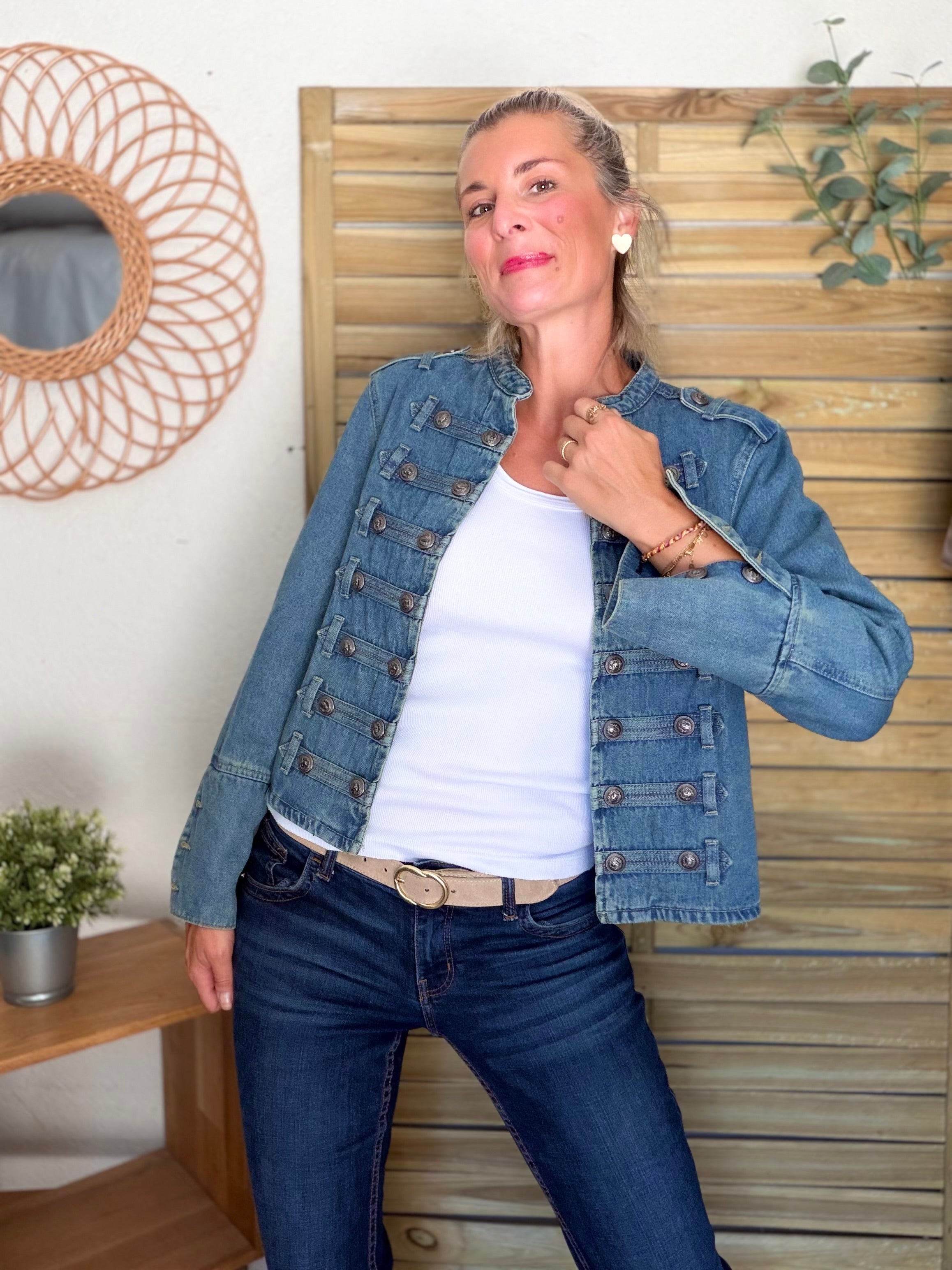 Veste courte en jean NAPOLÉON - Bleu Jean