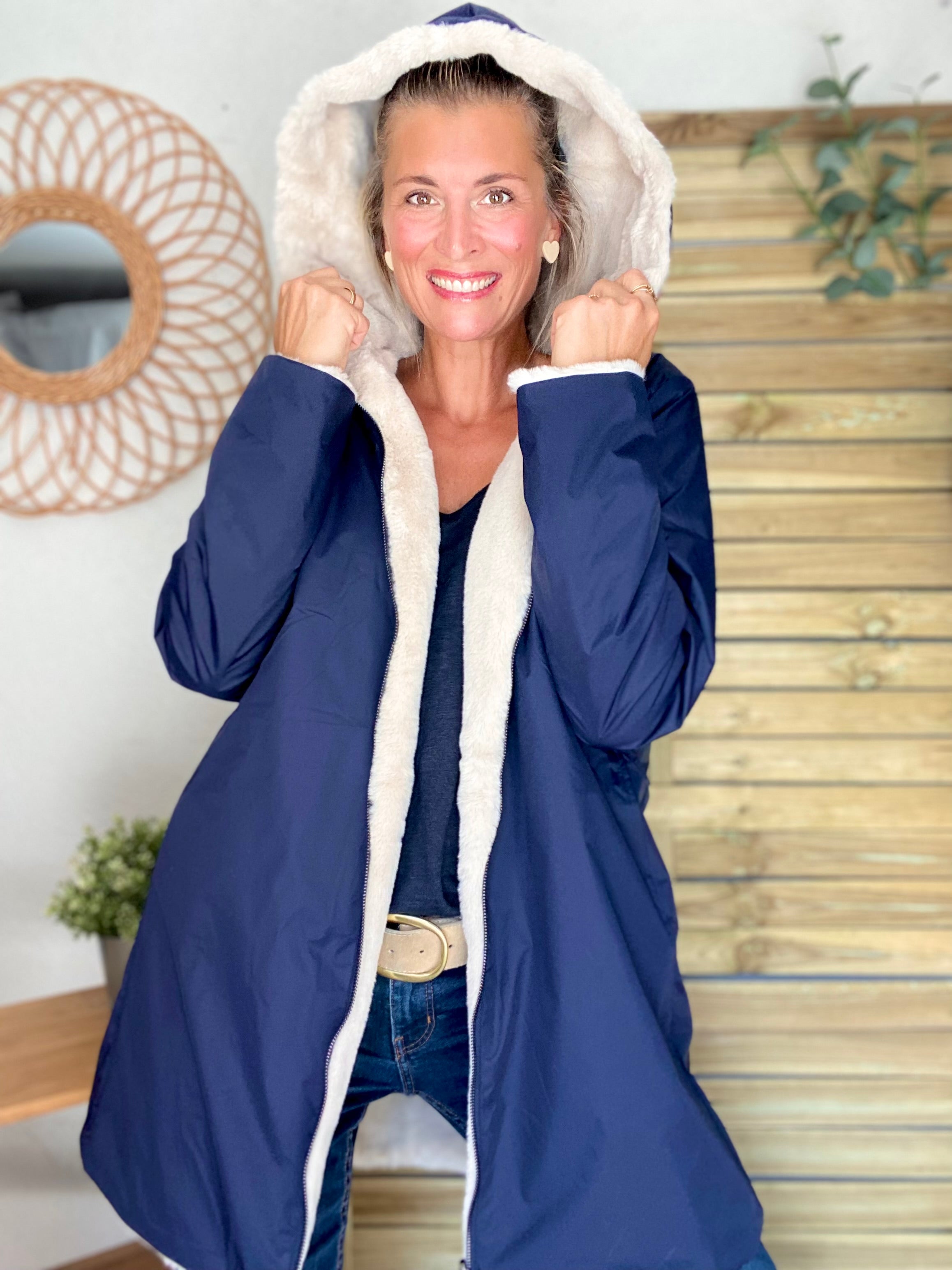 Parka Imperméable réversible fourrée Bleu marine / Beige ALIX - LAURA JO