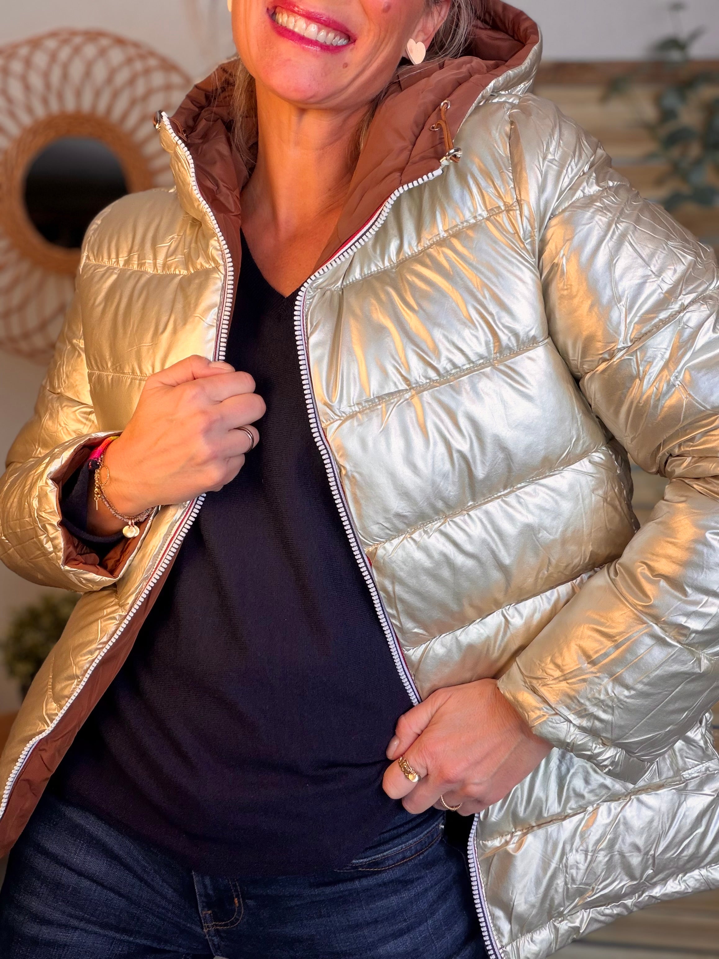 ⚡️PÉPITES FRIDAY - Doudoune imperméable réversible longue ANGÈLE COURT - Rouille choco - MELYA MELODY