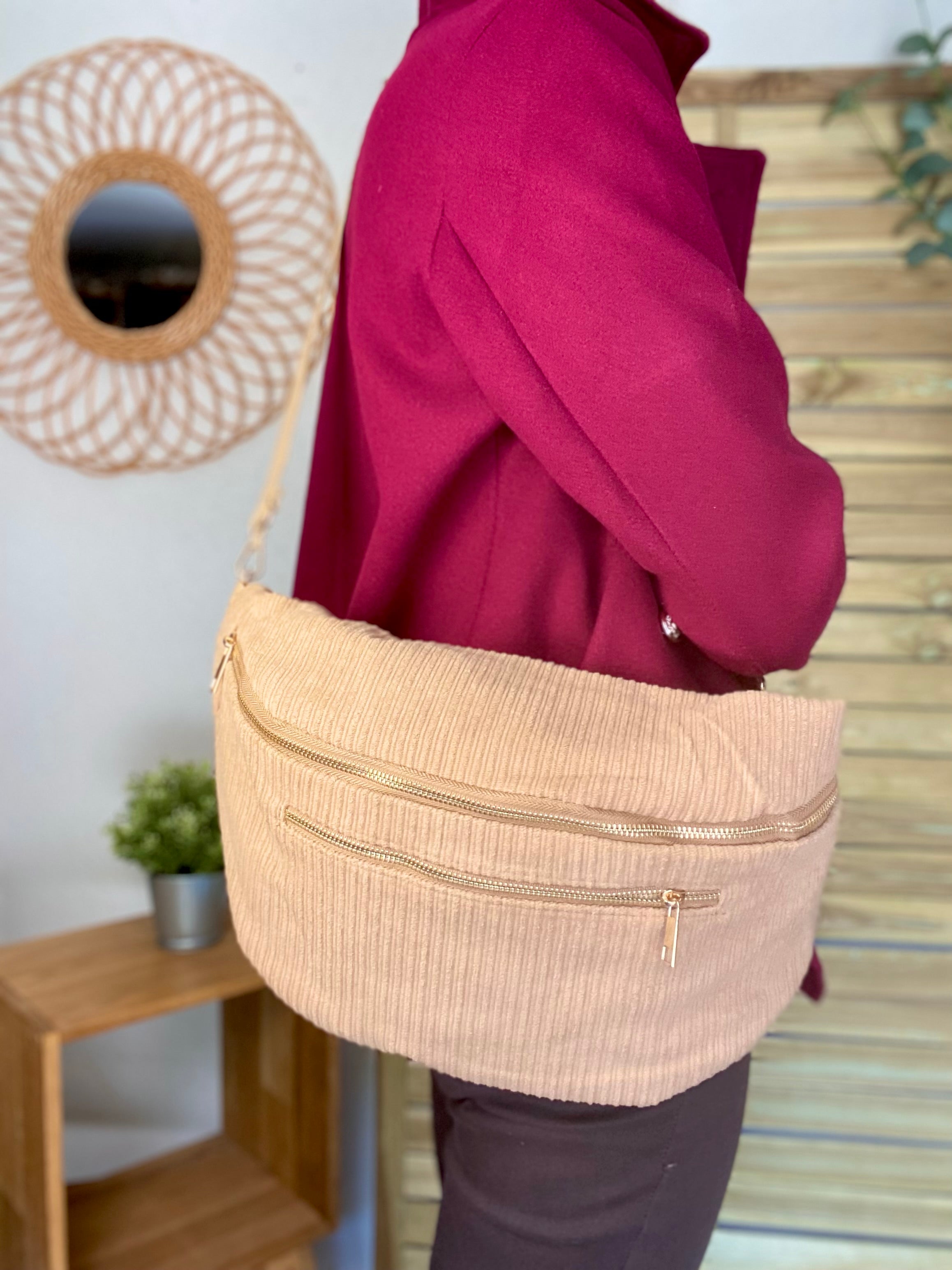 Sac banane XXL Velours côtelé Ciao Boum MOLLY -  Beige