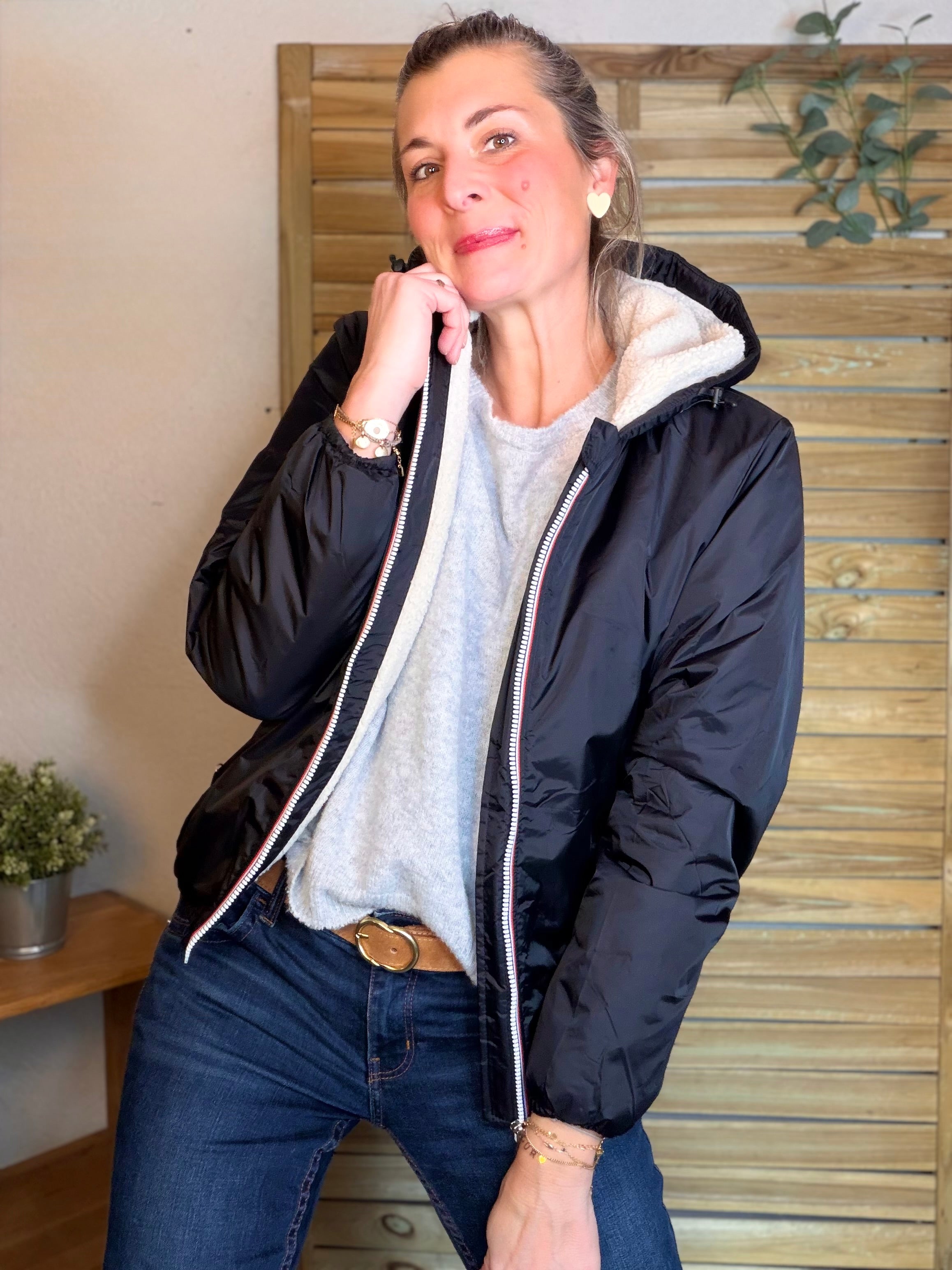 Parka Imperméable LOUISE COURT sherpa - Noir - LAURA JO