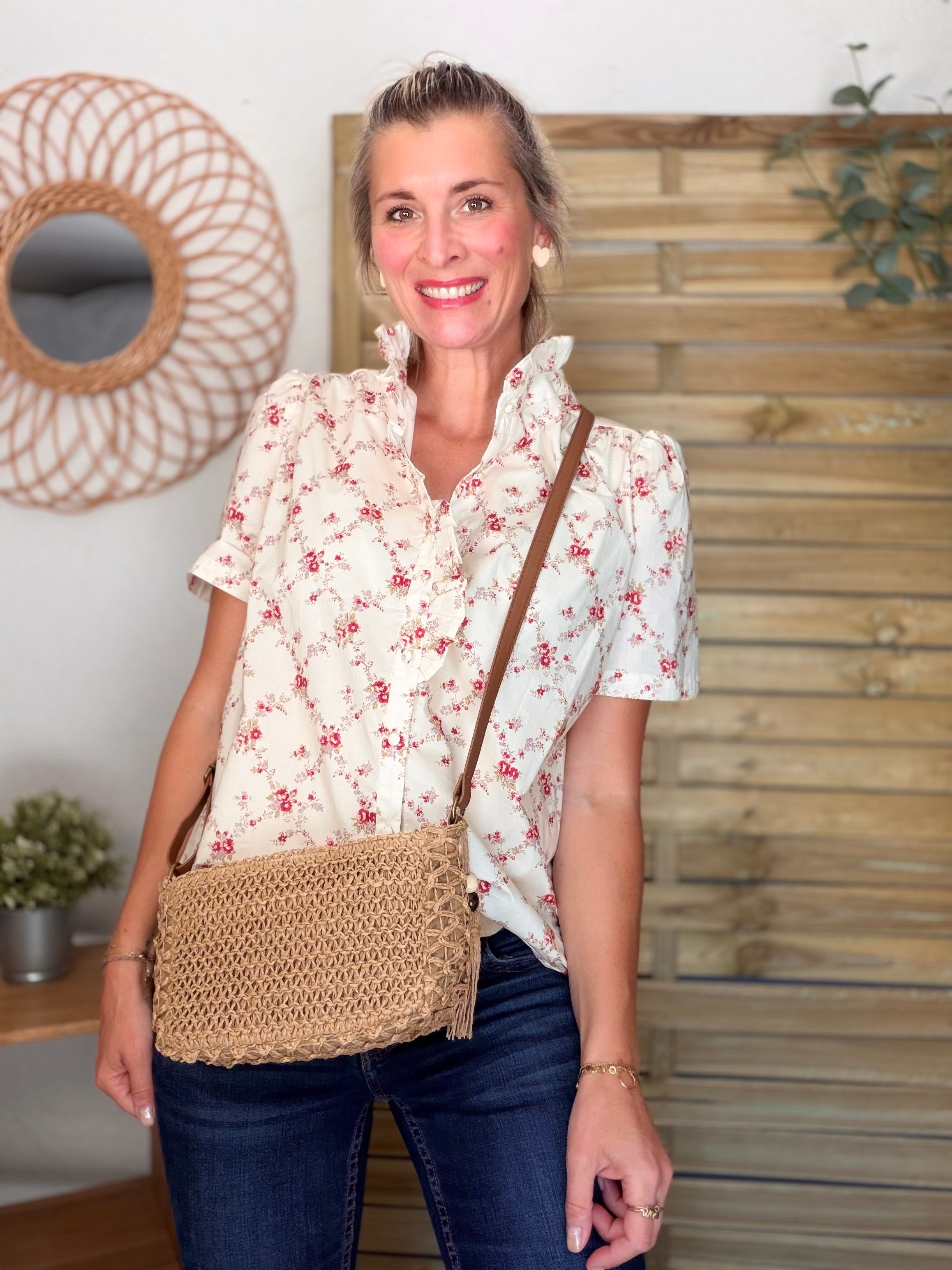 Sac pochette en raphia CORA Camel