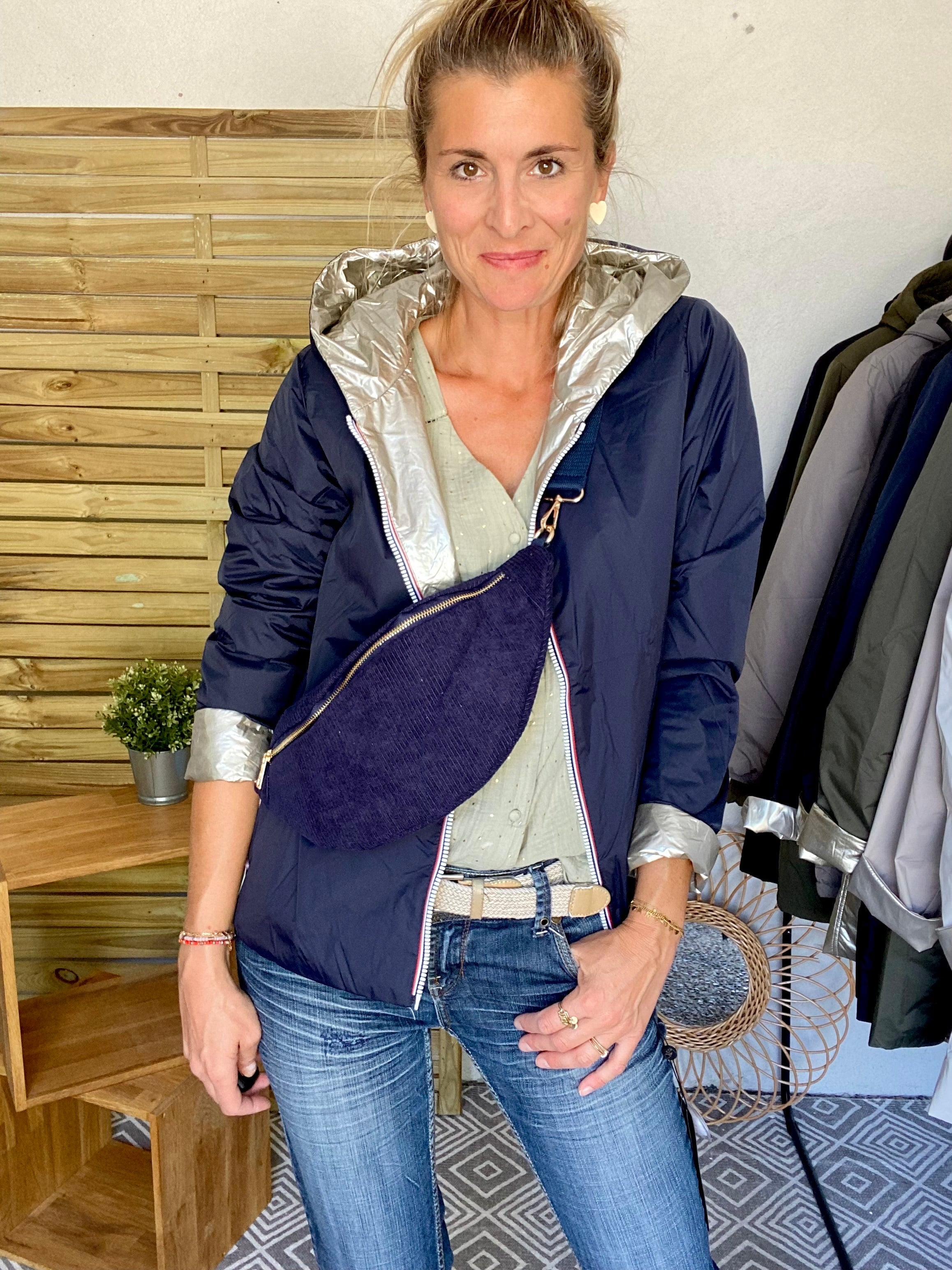 *** PROMO - Taille XL - Imperméable réversible rembourré LOUISON COURT - Marine/Doré - Laura Jo